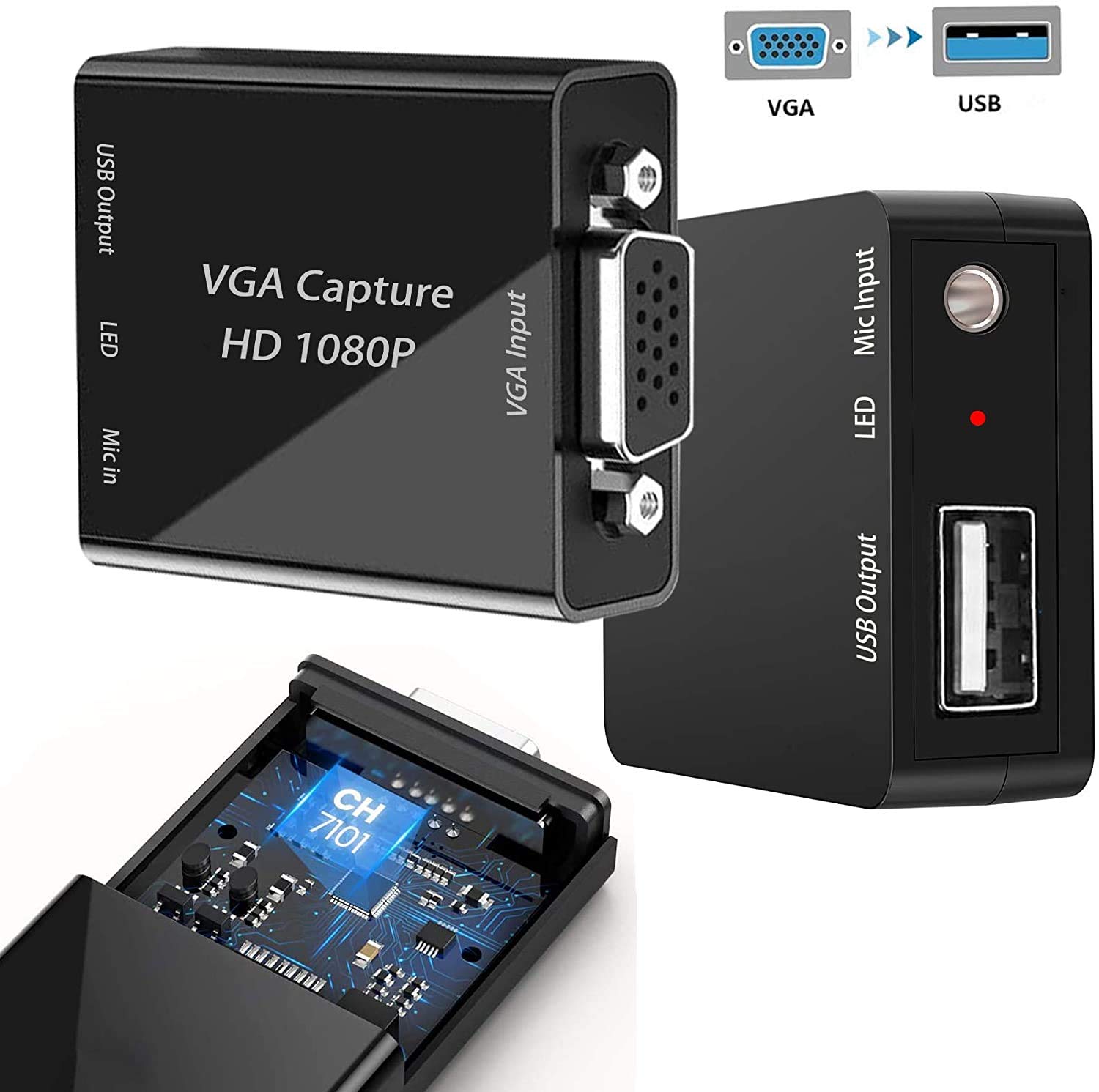 HD Video Capture Card - VGA to USB Converter for Gaming, Live Streaming, Online Teaching & Video Conferencing | Record Gameplay, Stream Content & Teach Remotely