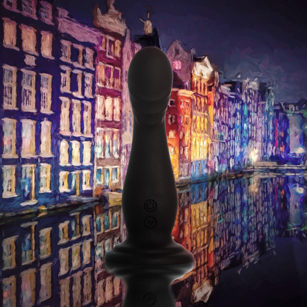 Amsterdam Vibrating Ribbed Dildo with Suction Cup - Powerful G-Spot Stimulator for Solo Play & Couples Use - Waterproof Adult Toy for Shower & Bedroom Pleasure