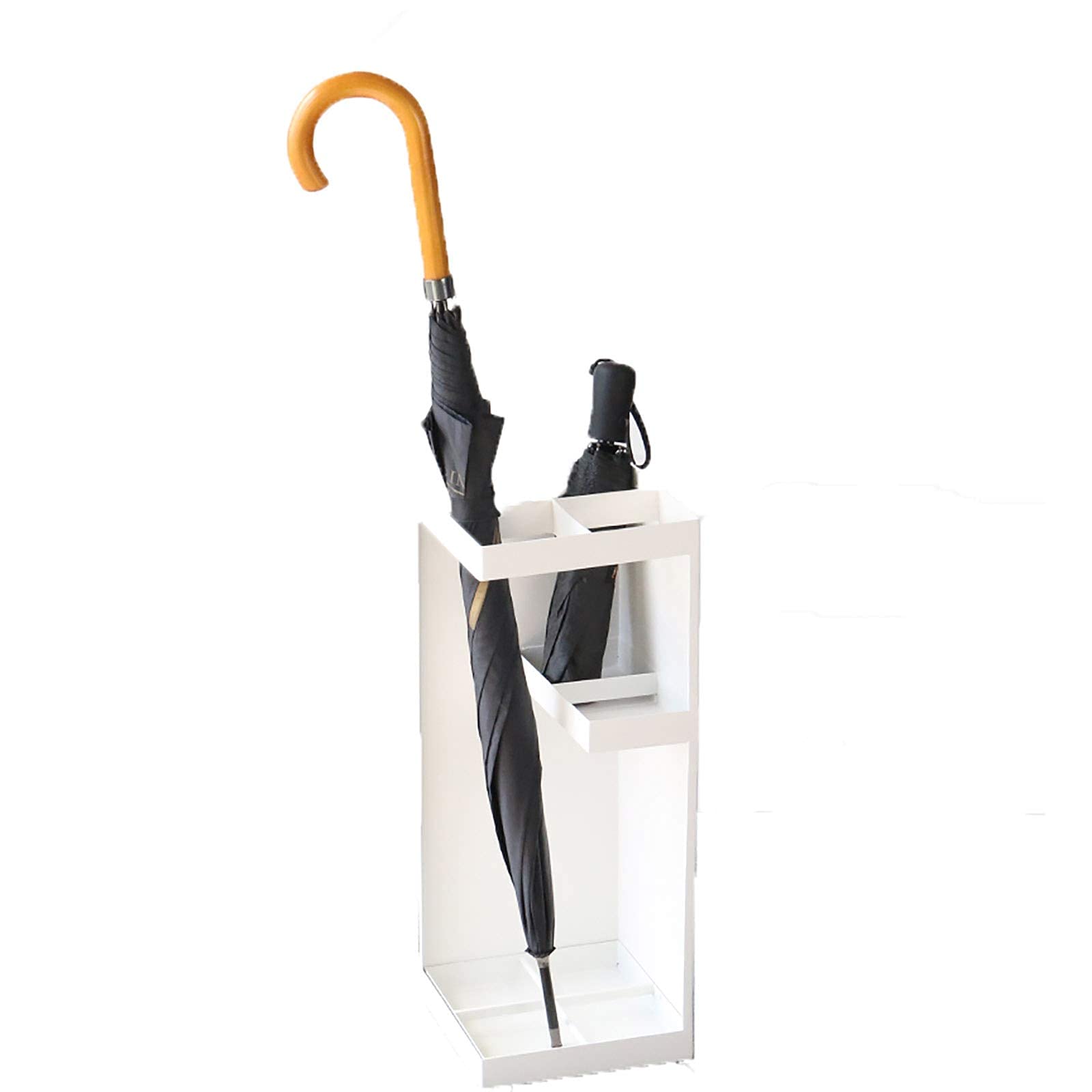 Modern Square Umbrella Stand with Detachable Drip Tray - Sturdy Holder for Long/Short Umbrellas & Walking Canes - White Home & Office Entryway Organizer - Perfect for Living Room, Porch, Hallway and Restaurant Use