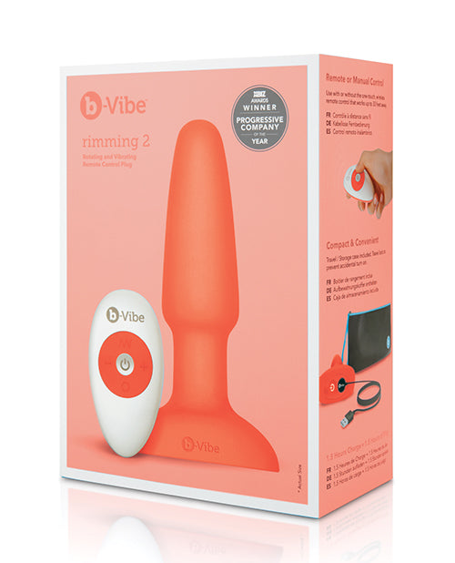 B Vibe Rimming Plug 2 - Rechargeable Silicone Anal Plug with Remote Control, Orange - Perfect for Couples Play & Solo Pleasure