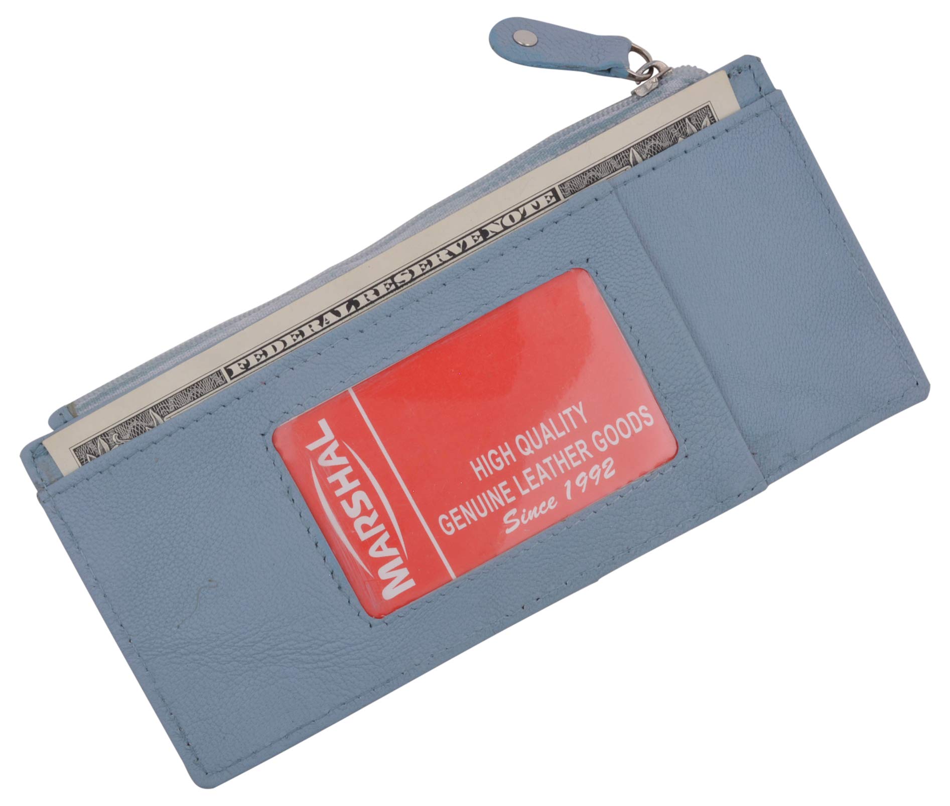 Premium Marshal Leather Slim Wallet - RFID Blocking All-in-One Card Holder with Protective Strap (Baby Blue) | Perfect for Travel, Business & Everyday Use