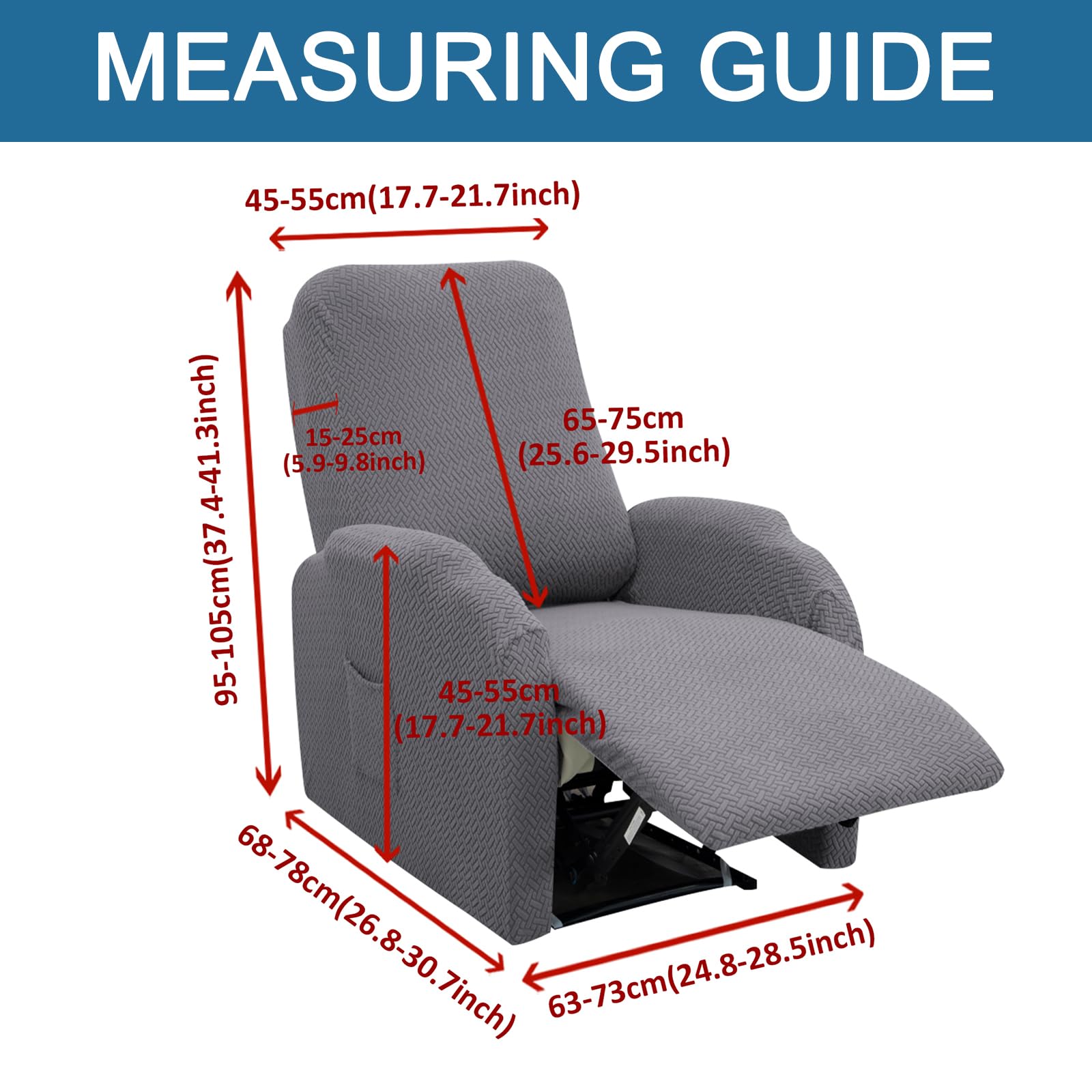 HAOYONG Recliner Chair Cover 4-Piece Set - Jacquard Fabric Slipcover for Small Recliners & Lazyboy Chairs - Washable Furniture Protector for Living Room, Home Theater & Relaxation Spaces