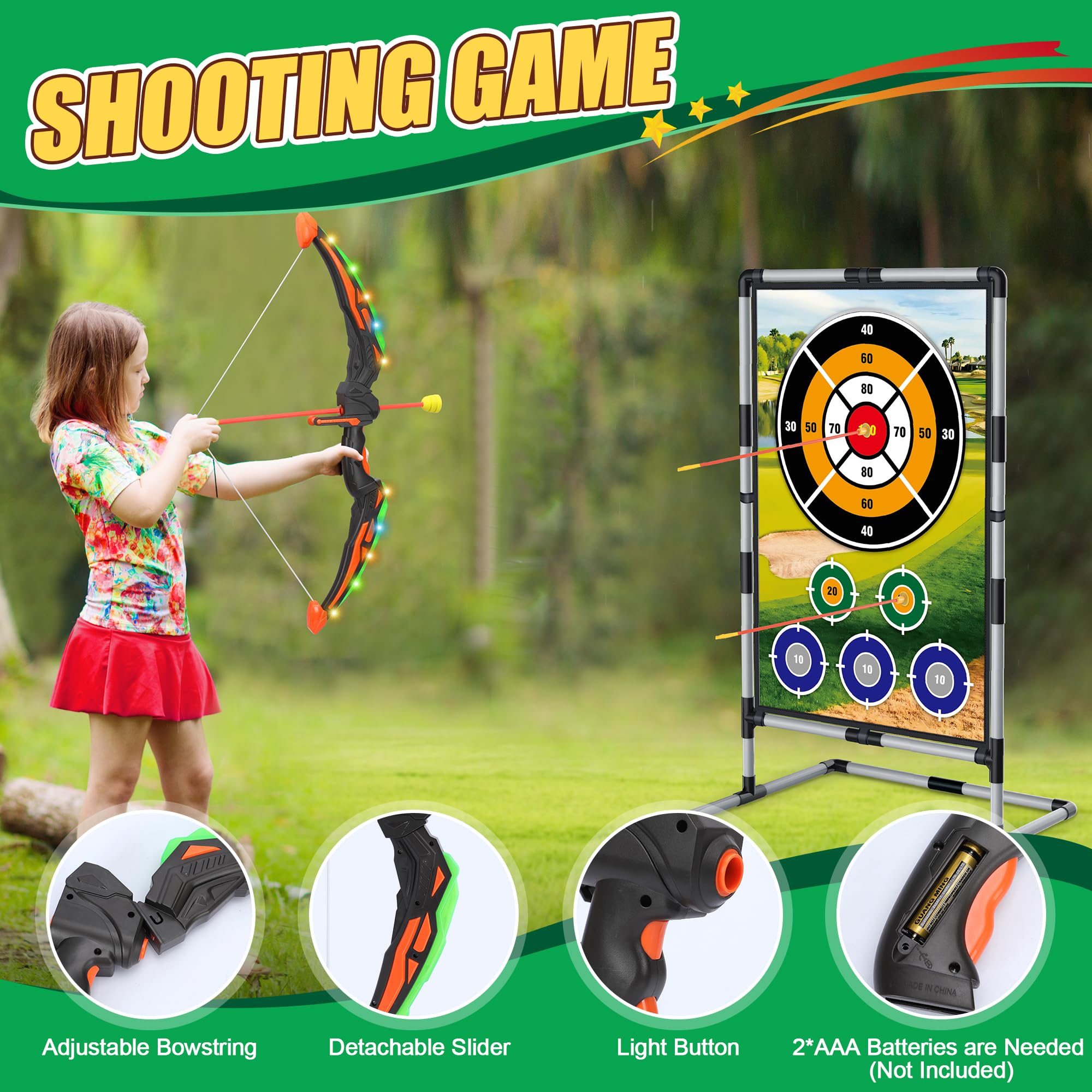 3-in-1 Kids Golf, Archery & Axe Throwing Game Set - Outdoor & Indoor Sports Toys for Toddlers Ages 3-8 - Perfect for Backyard Play, Birthday Gifts & Family Fun Activities (Boys & Girls)