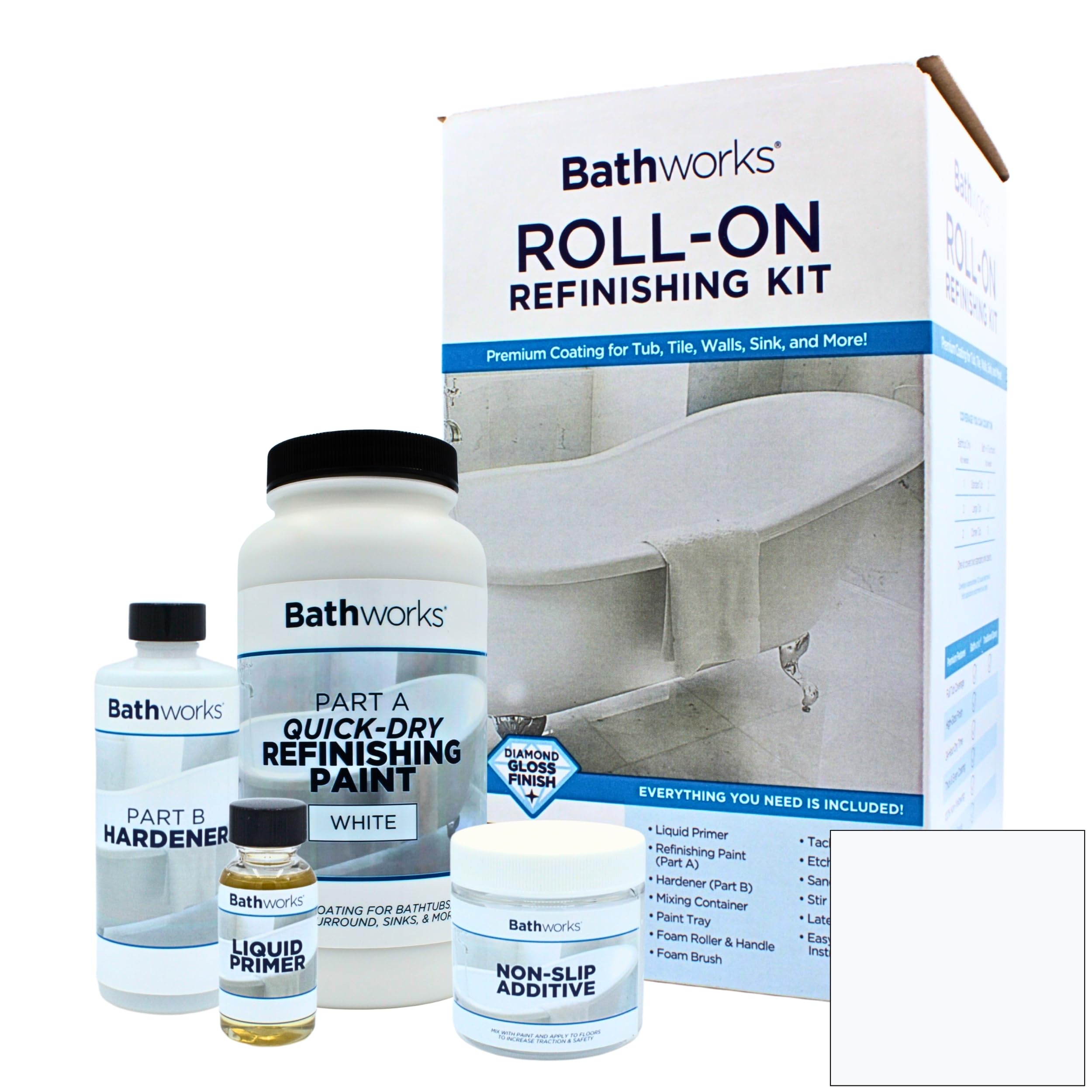 Bathworks DIY Quick Dry White Bathtub & Tile Refinishing Kit - 22oz with Non-Slip Protection | Fast 12-Hour Cure Time | High Gloss Resin Finish for Tubs, Tiles, Wall Surrounds & Sinks | Perfect for Bathroom Renovation & Home Improvement Projects