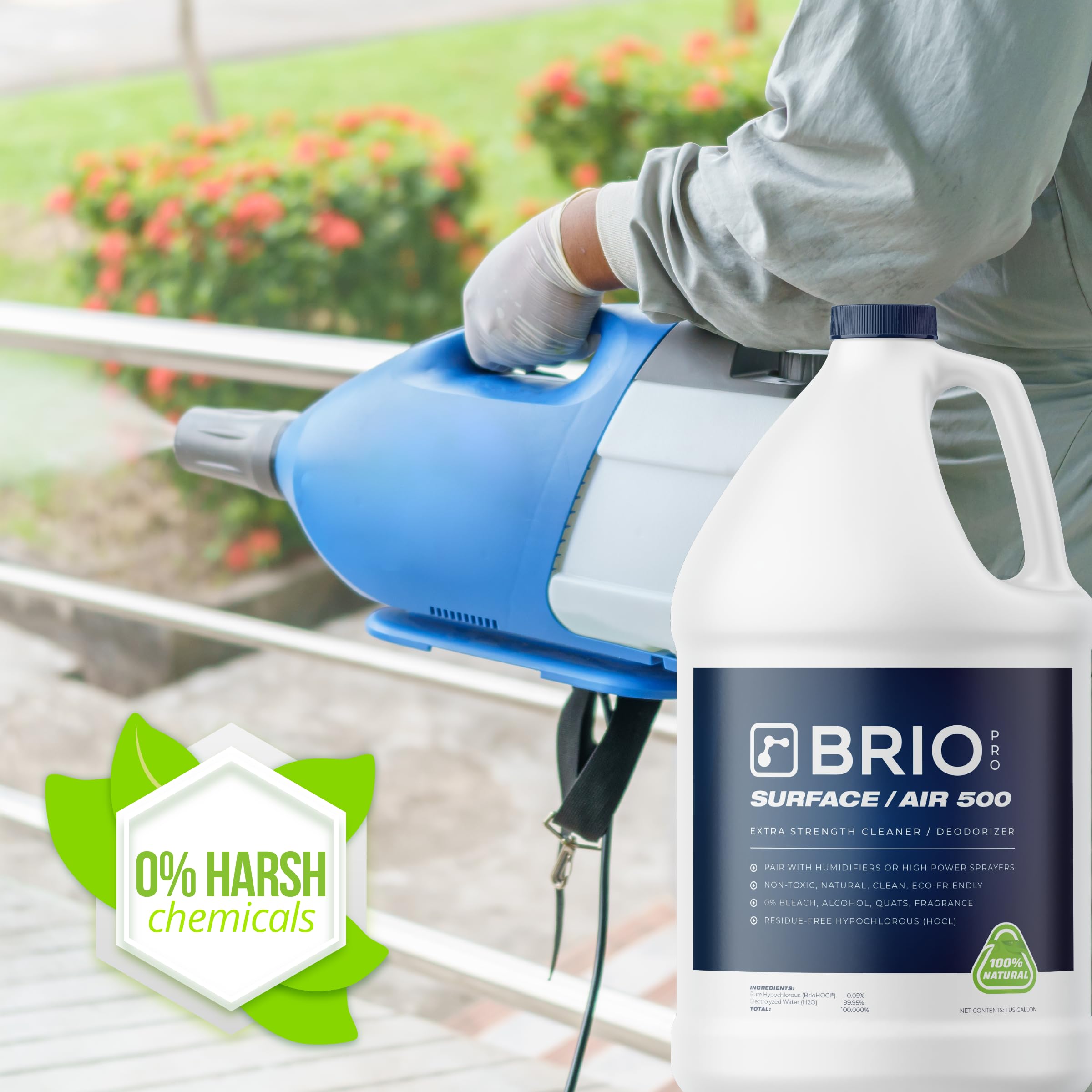 BRIOTECH Surface/Air 500 - Pure Hypochlorous Acid 500 PPM Disinfectant for ULV Foggers, Sprayers & Humidifiers | Professional Cleaning & Deodorizing Solution for Dental Clinics, Offices, Schools & Homes | Peroxide-Free | 1 Gallon Refill (Pack of 4) | Ideal for Sanitizing High-Touch Surfaces & Air Purification