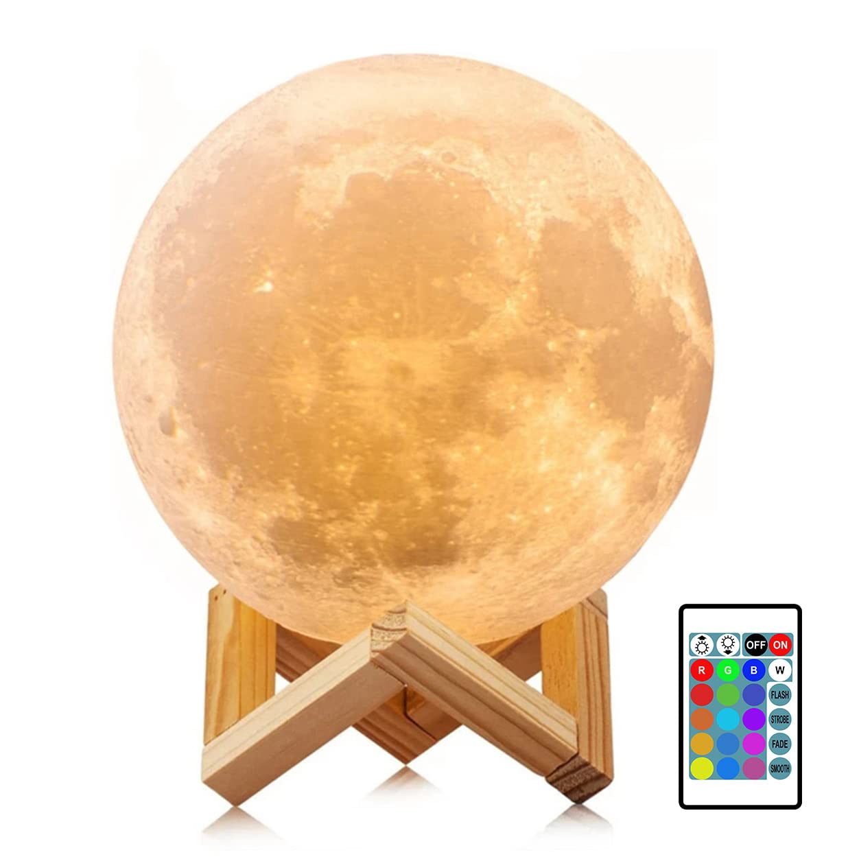 3D Moon Lamp with 16 LED Colors - USB Rechargeable Night Light with Wooden Stand, Remote & Touch Control - Perfect Birthday Gift for Girls, Kids & Friends (4.6