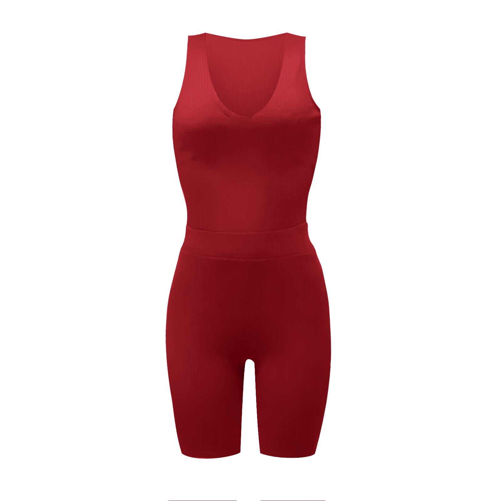 Women's Seamless Workout Sets - 2 Piece Gym Outfits with Ribbed V-Neck Tank Top & High Waist Yoga Shorts for Running, Pilates & Home Fitness