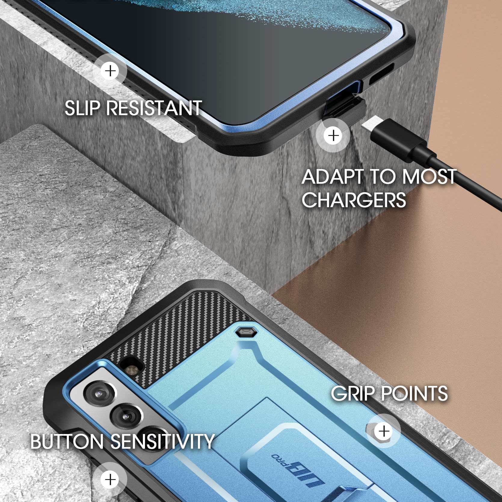 Samsung Galaxy S21 Plus Unicorn Beetle Pro Rugged Case - Heavy Duty Shockproof Cover with Built-in Screen Protector, Metallic Blue (Open Box) - Perfect for Outdoor Activities, Construction Work & Extreme Sports Protection