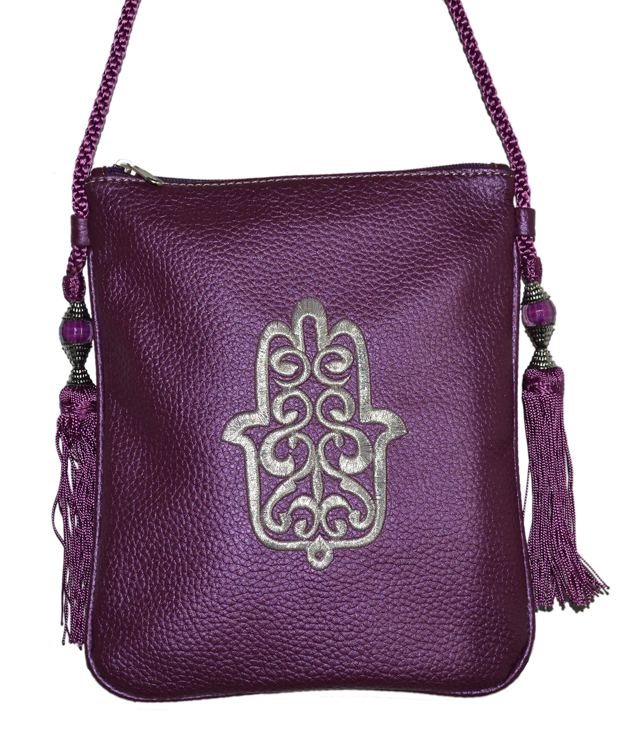 Authentic Moroccan Leather Handbag with Hand of Fatima Embroidery - Crossbody Purse for Women, Boho Chic Festival Bag for Travel & Everyday Use