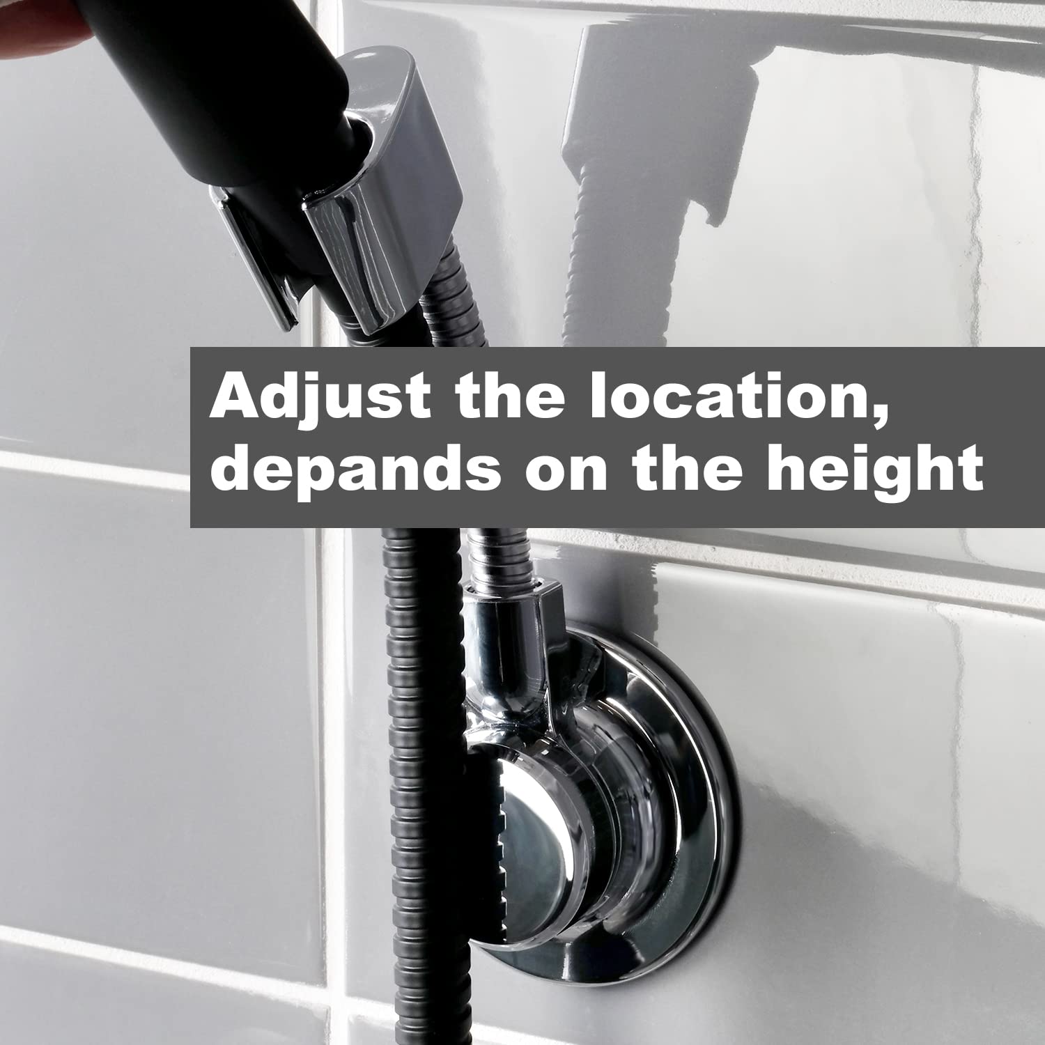 BathBeyond Adjustable Shower Head Holder with Vacuum Suction Cup - Flexible Wall Mount for Handheld Shower Heads - Perfect for Bathroom, RV & Small Space Showers