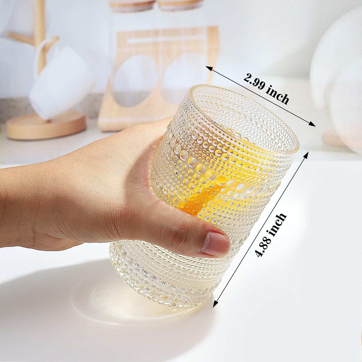 Vintage Clear Hobnail 13oz Drinking Glasses Set of 6 - Classic Cocktail, Juice & Iced Tea Glasses for Bar, Restaurant & Home Entertaining