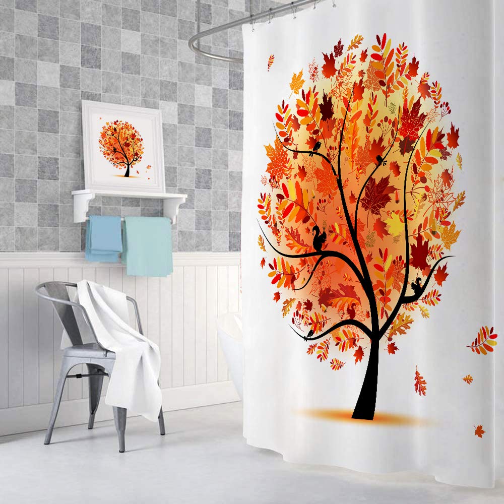 JAWO Autumn Maple Leaves Shower Curtain Set - Waterproof Fabric Bathroom Decor with Hooks, 60x70 Inches - Fall Thanksgiving Home Decor for Cozy Seasonal Atmosphere