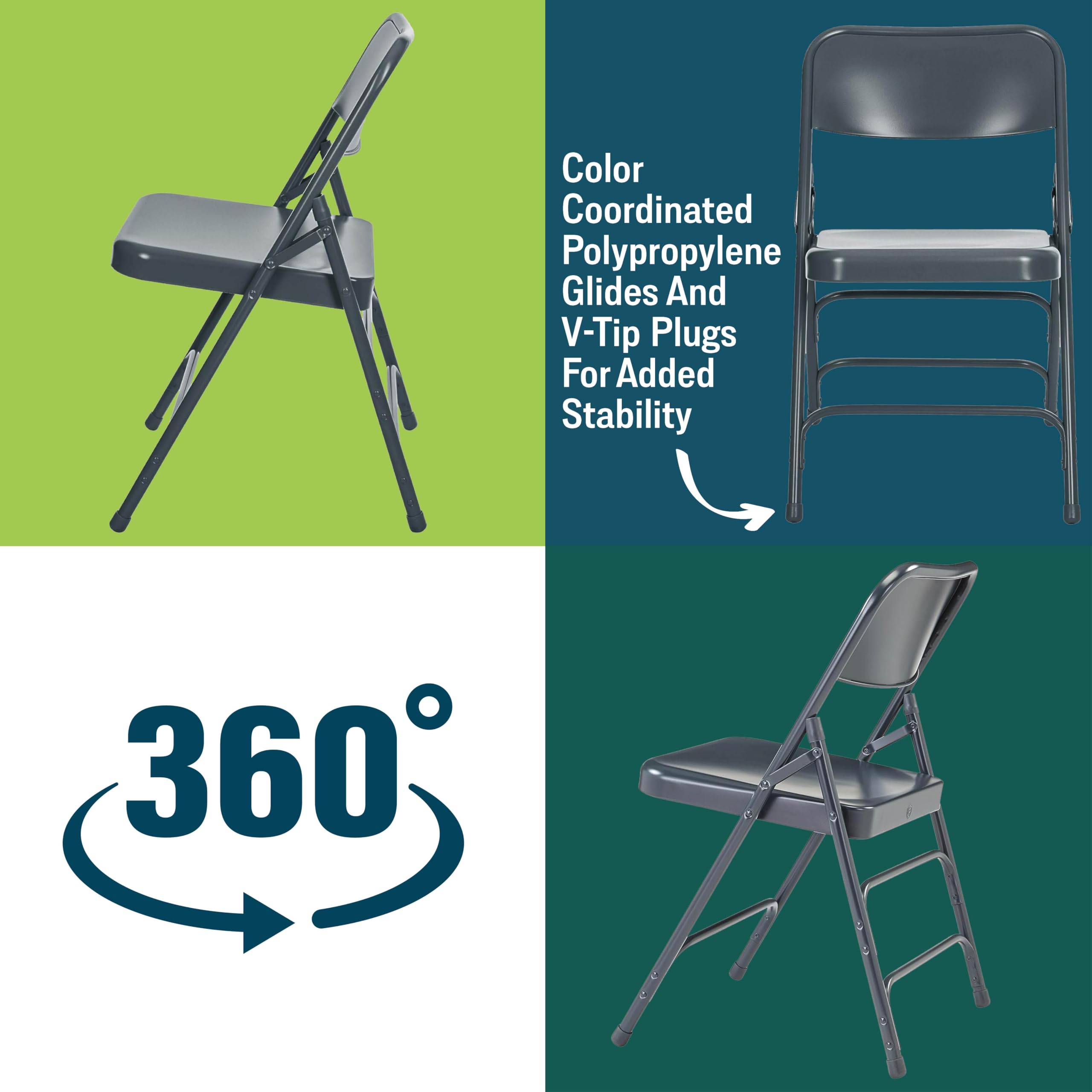 National Public Seating 300 Series Heavy-Duty Steel Folding Chairs - Set of 4 Premium Portable Foldable Chairs for Indoor & Outdoor Use - Comfortable, Durable Institutional-Grade Blue Chairs - Perfect for Events, Camping, Picnics & Home Use