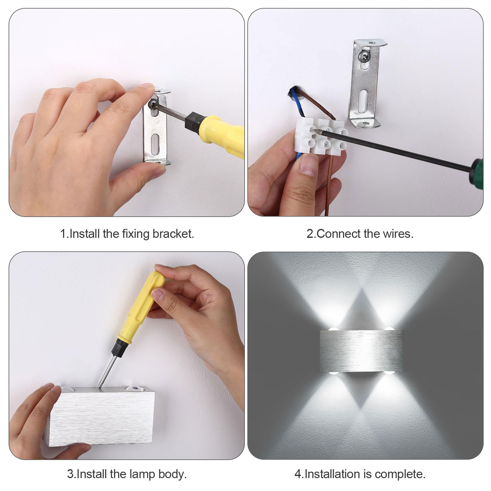 Lightess 2 Pack LED Wall Sconces - Up & Down Lighting for Living Room, Bedroom & Hallway - Brushed Aluminum & Chrome Finish - Cool White (Perfect for Staircase Lighting & Modern Interior Decor)