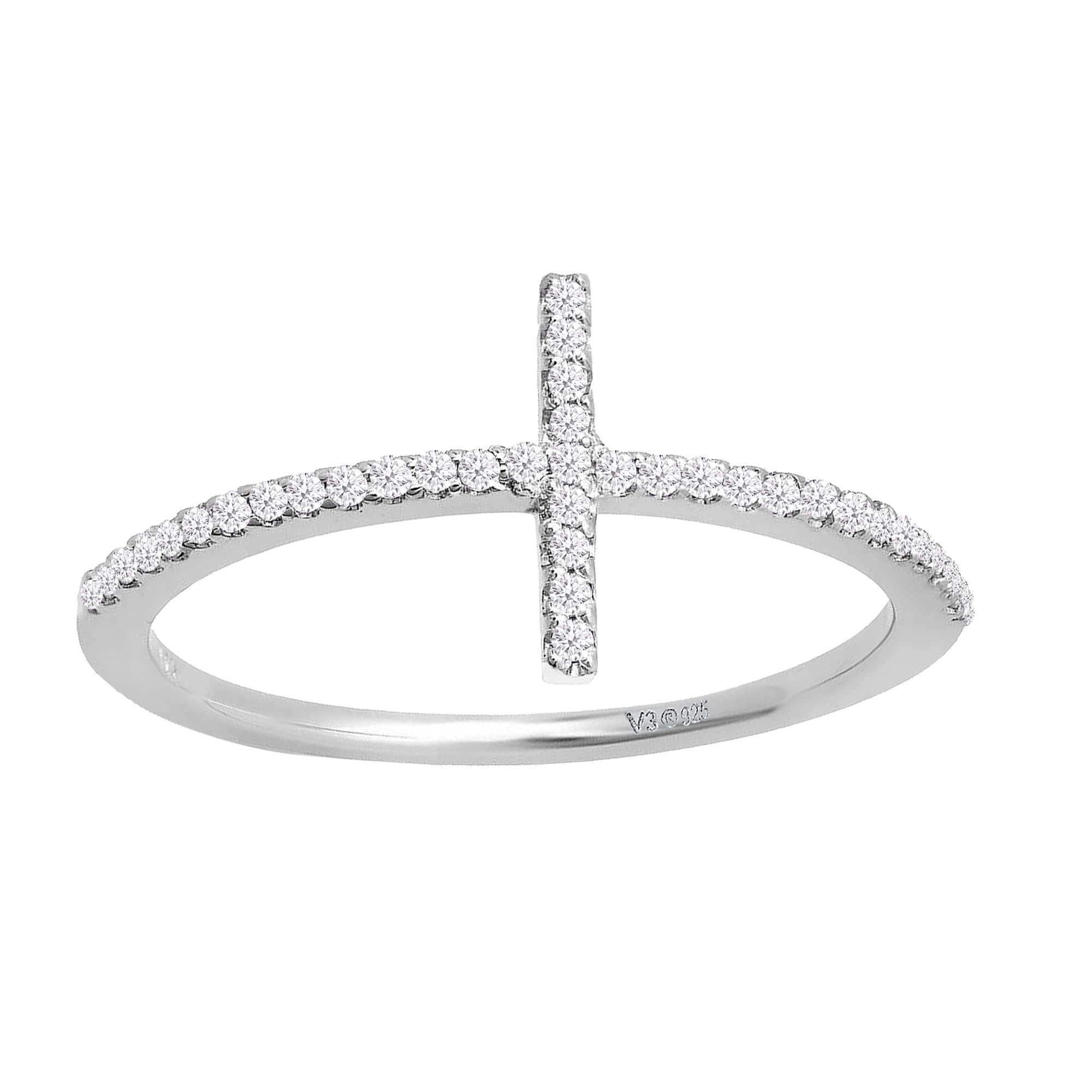 Sterling Silver Cross Ring with Natural White Diamond - Elegant Jewelry for Women, Perfect for Gifts, Weddings & Everyday Wear