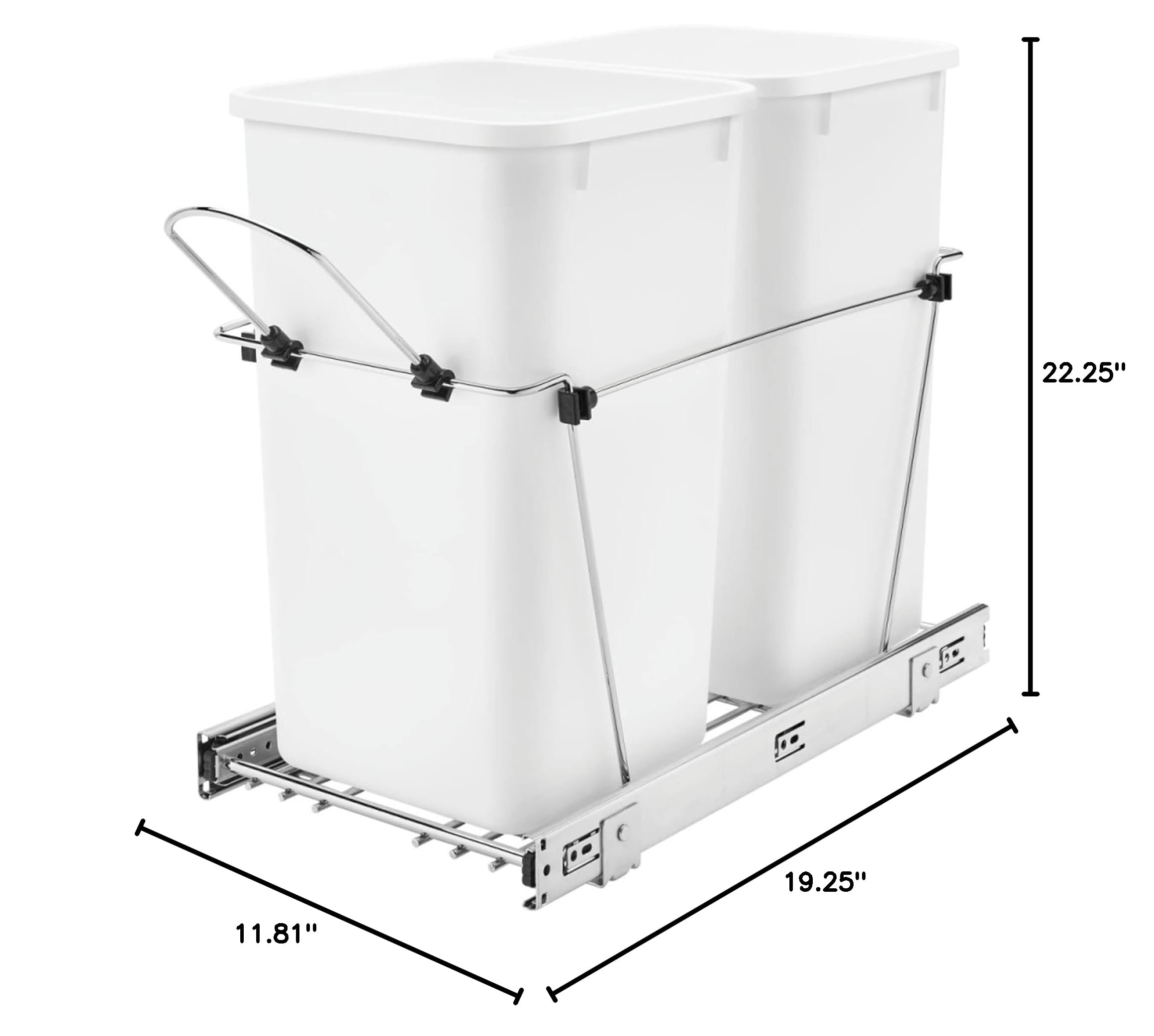Rev-A-Shelf 27 Qt Under Cabinet Pull Out Trash Can - White Kitchen Waste Recycling Bin with Full Extension Slides (Model RV-15KD-11C) - Perfect for Small Kitchens, RVs & Space-Saving Storage Solutions
