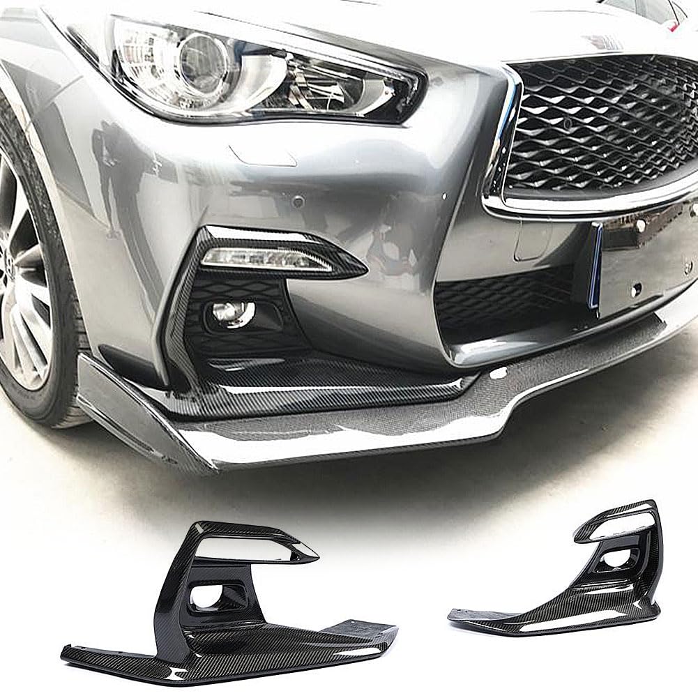 Real Carbon Fiber Front Fog Light Cover & Bumper Canard Kit for Infiniti Q50 Sport Sedan 2018-2020 - High Performance Air Intake Vent Scoop, Fender Trim & Splitter Winglets (Carbon Fiber Look) - Upgrade Your Luxury Car's Sporty Style & Aerodynamics