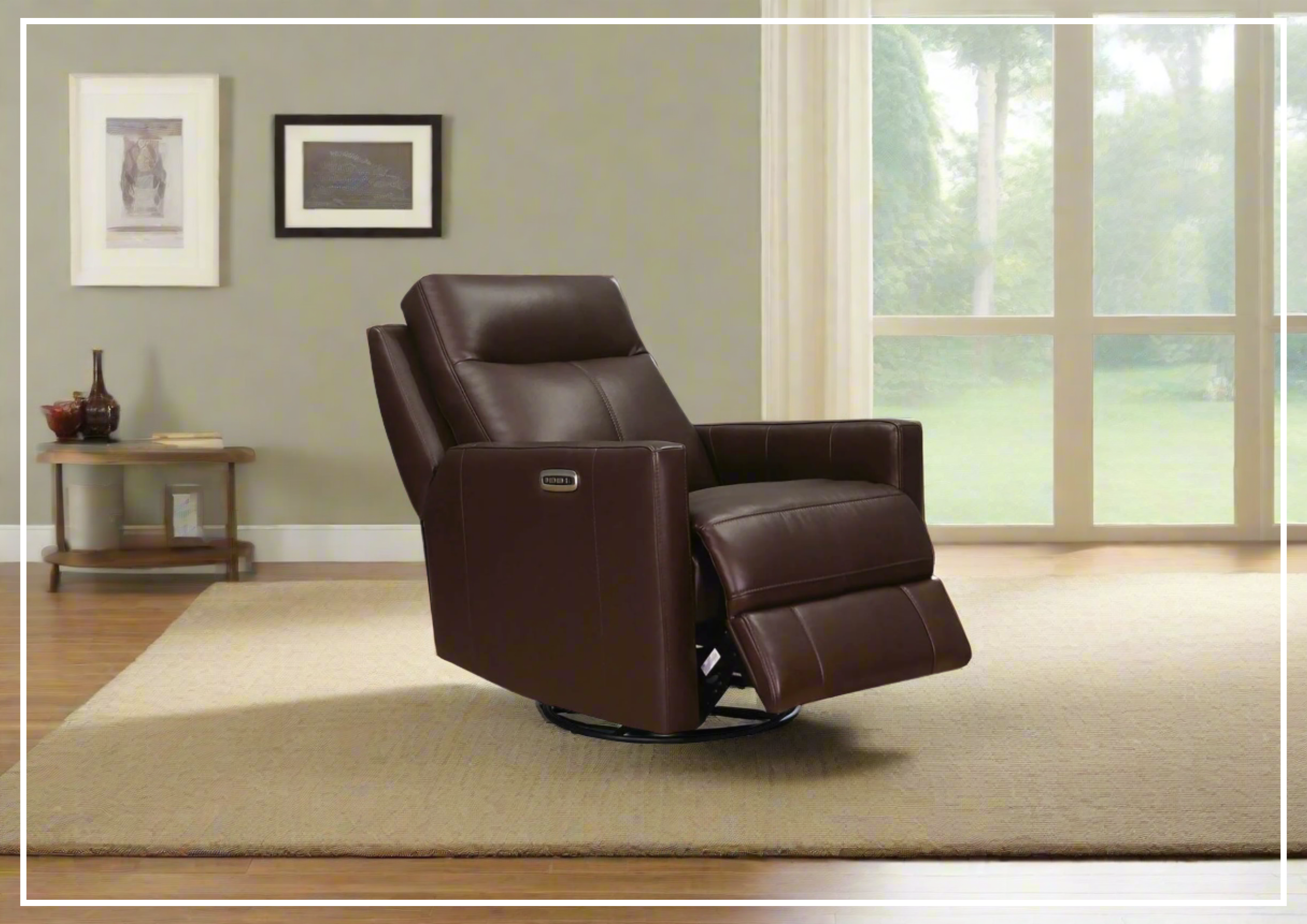 Hydeline Vienna Power Swivel Glider Recliner Chair with Adjustable Headrest - Genuine Leather Living Room Seating for Home Theater, Gaming & Relaxation