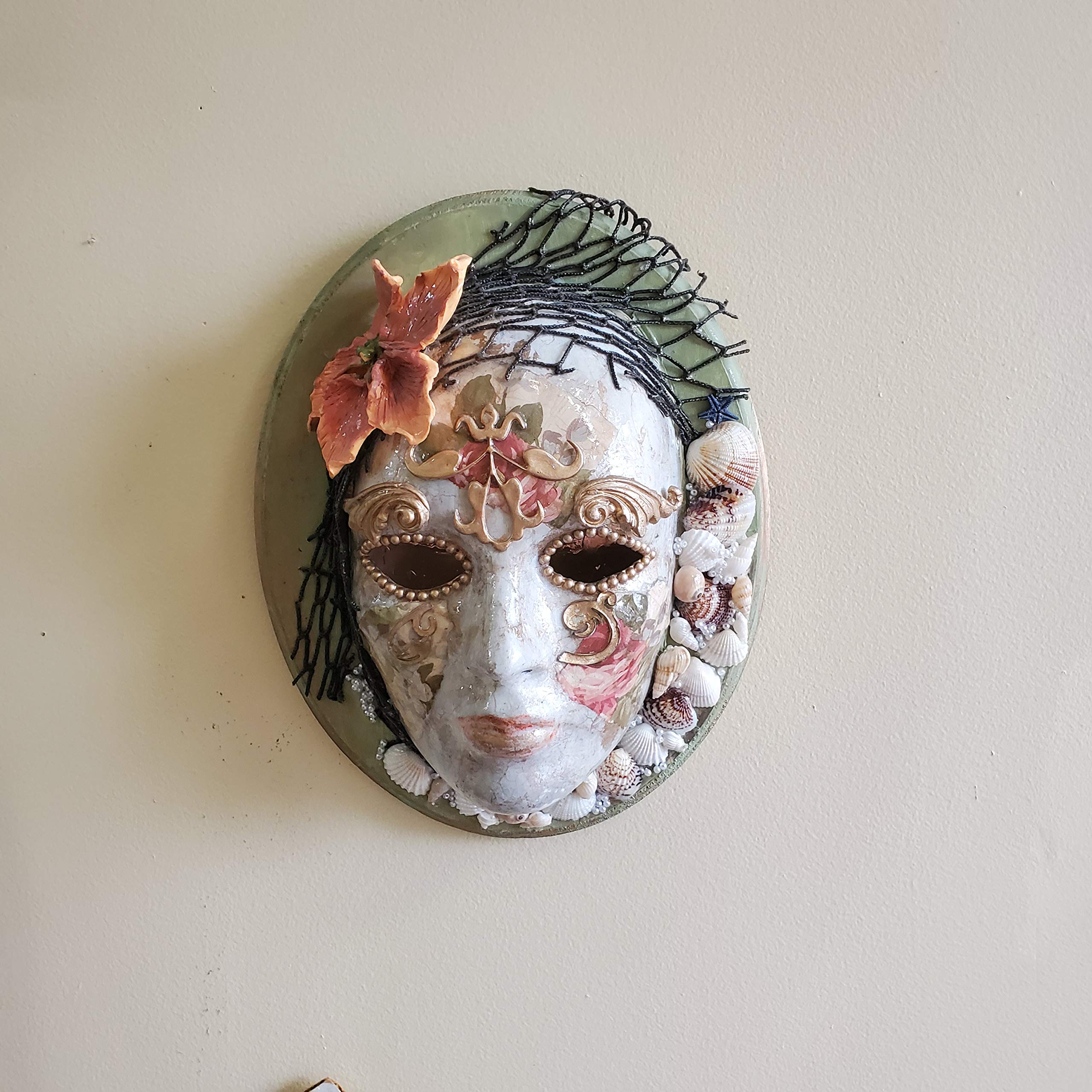 Venetian Inspired Full Face Mask - Handcrafted Wooden Wall Decor for Masquerade Balls, Home Theater, and Gothic Interior Design