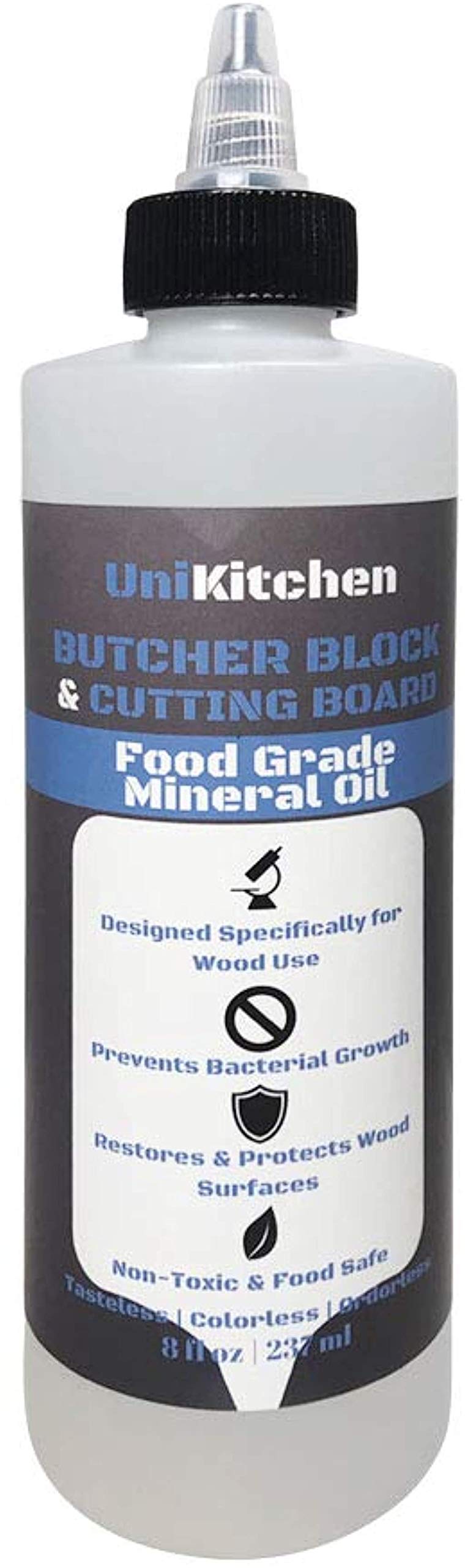 Food Grade Mineral Oil for Butcher Blocks & Cutting Boards - 8 Oz Pure Wood Conditioner - Countertop & Kitchen Utensil Treatment - Made in USA - Safe for Food Contact & Wood Maintenance