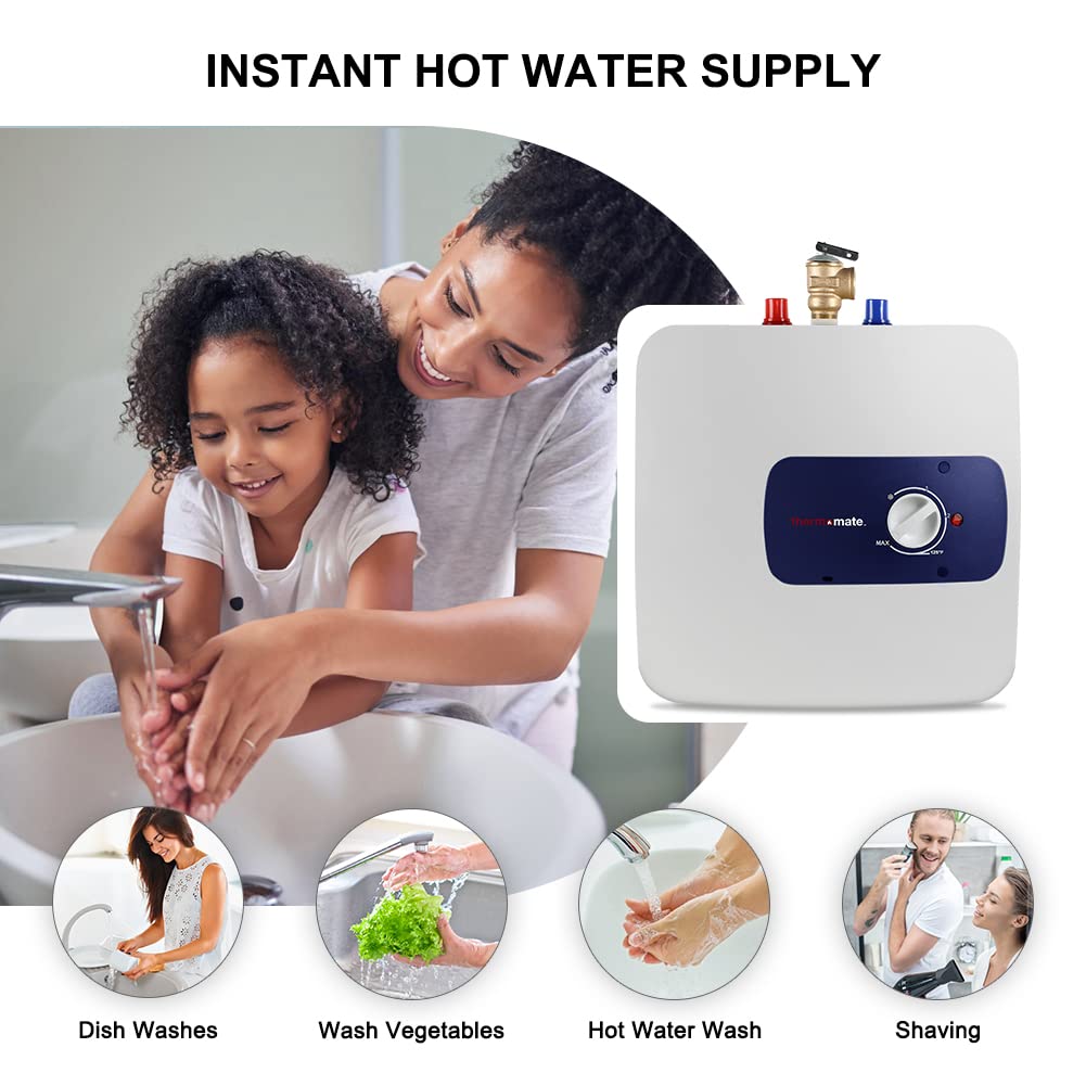 Thermomate 6.5 Gallon Electric Mini Tank Water Heater - 120V 1440W Instant Hot Water System for Kitchen, Bathroom & RV - Wall or Floor Mounted, UL Certified ES700 (Point of Use, Energy Efficient)