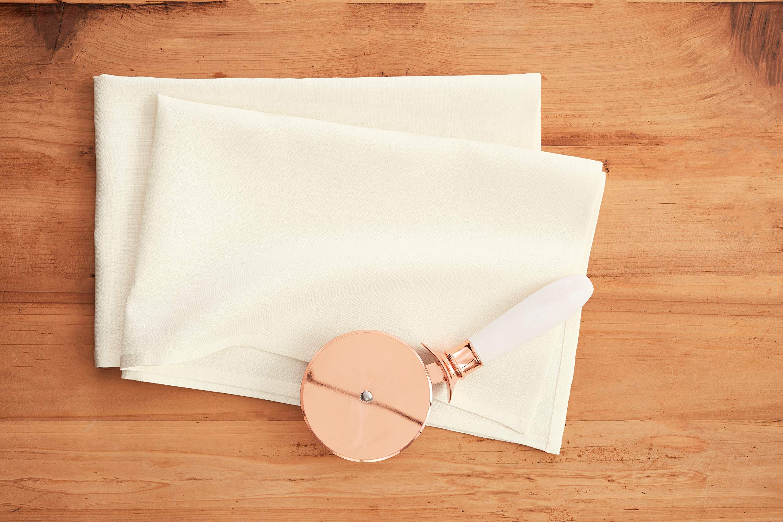 Premium 100% Pure Linen Kitchen Towels Set of 2 - Ivory 17x26 Inch - Handcrafted European Flax - Machine Washable - Eco-Friendly Dish & Tea Towels for Cooking, Baking & Home Decor