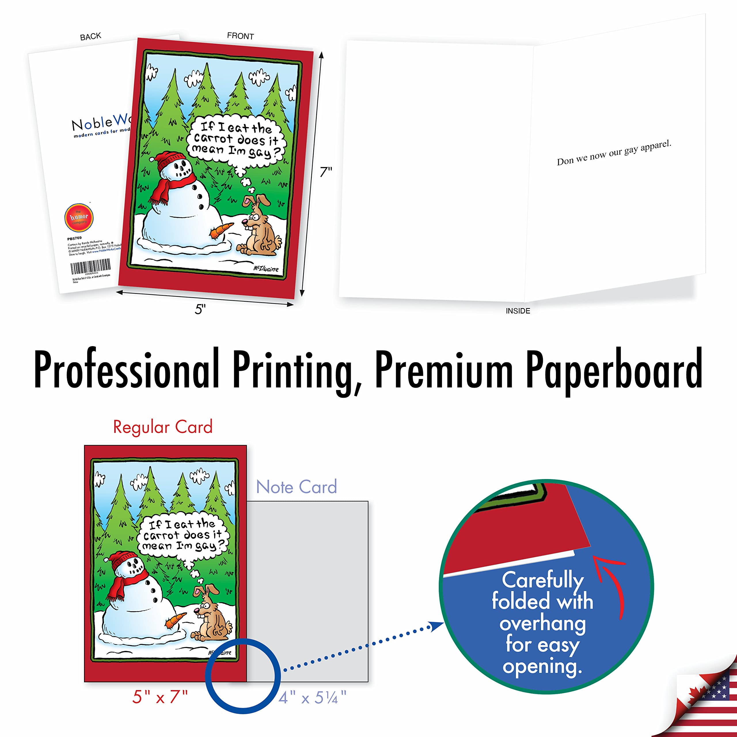 NobleWorks Box of 12 Funny Christmas Cards - Festive Holiday Greeting Cards with Carrot Design (1 Design, 12 Cards) - Perfect for Office Parties, Family Gatherings & Secret Santa Exchanges