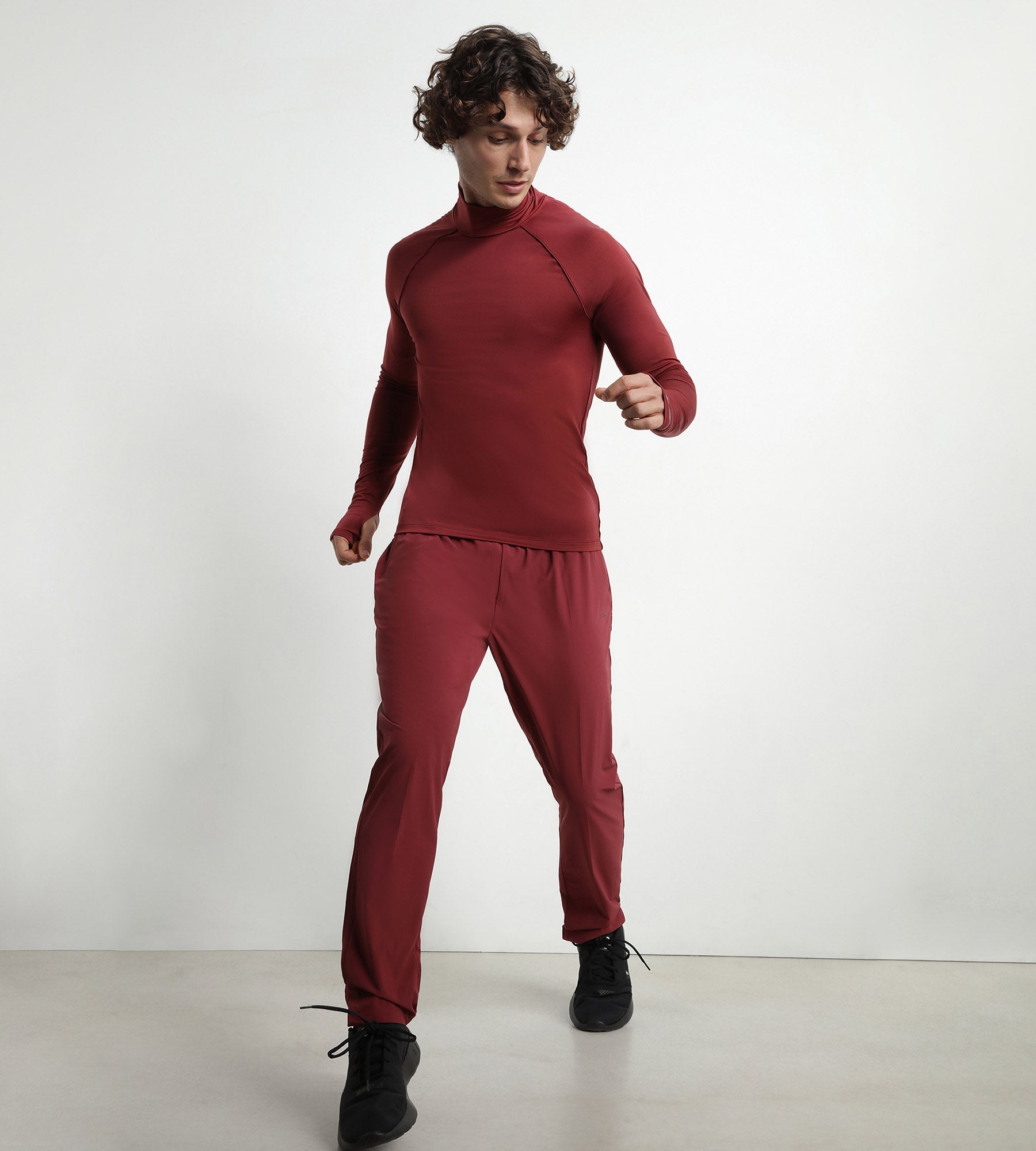 Men's High Neck Sports Top - Breathable Microfiber Bordeaux Activewear for Running, Gym & Workouts | DIM MOVE