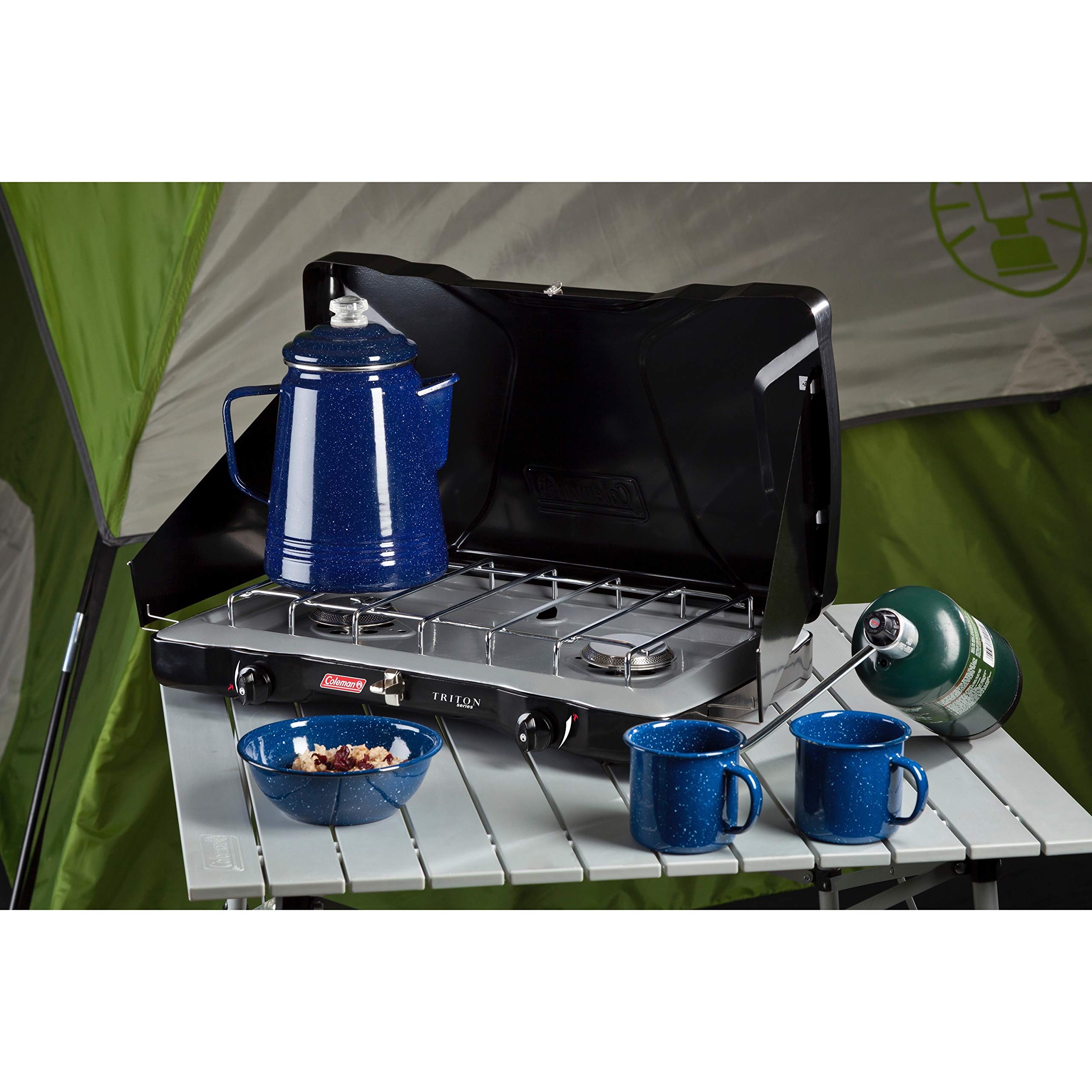 Coleman Triton 2-Burner Propane Camping Stove - Portable Outdoor Cooking for Camping, Backpacking & Picnics | High-Performance Gas Stove for RV Trips & Tailgating