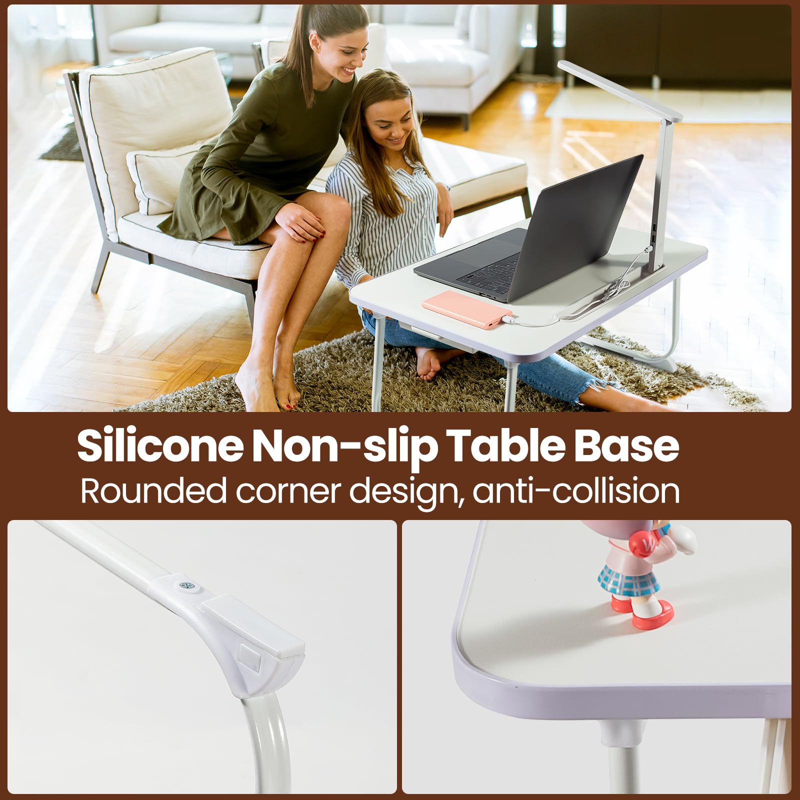 Foldable LED Laptop Desk for Bed with Storage Drawer - Portable Bed Tray Table with Light for Breakfast, Reading & Work - Multi-Purpose Laptop Stand for Sofa, Couch & Floor Use (White)