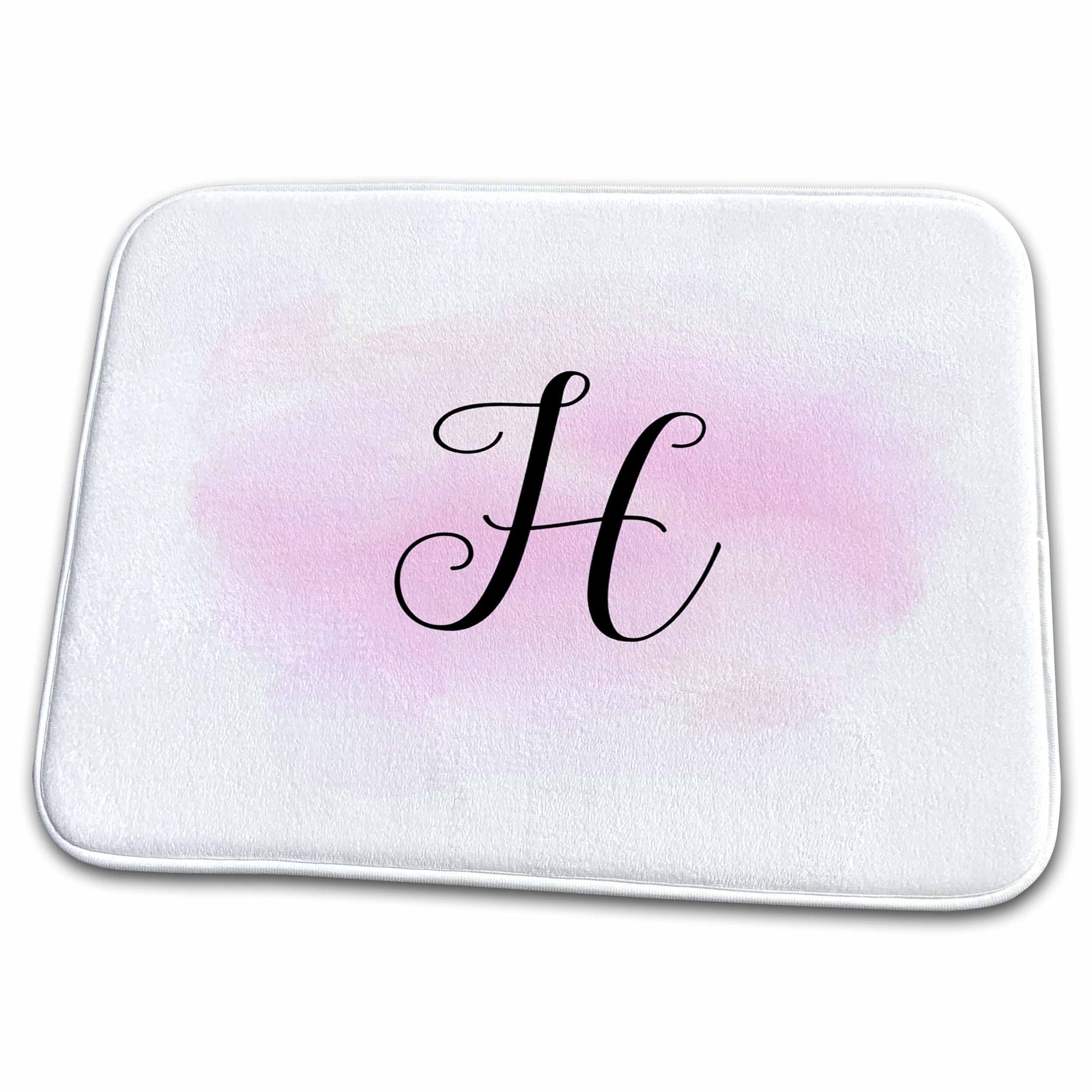 Premium Dish Drying Mat with Pink Watercolor H Monogram Design - 3D Rose Gabriella B Style - Absorbent Kitchen Counter Protector for Dishes, Cups & Utensils - Perfect for Modern Kitchens & Gift Giving