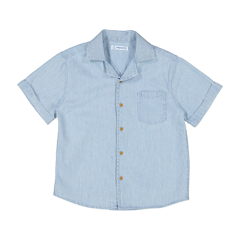 Mayoral Blue Stripe Short Sleeve Button Down Shirt for Men - Casual Summer Office Wear & Beach Outfits