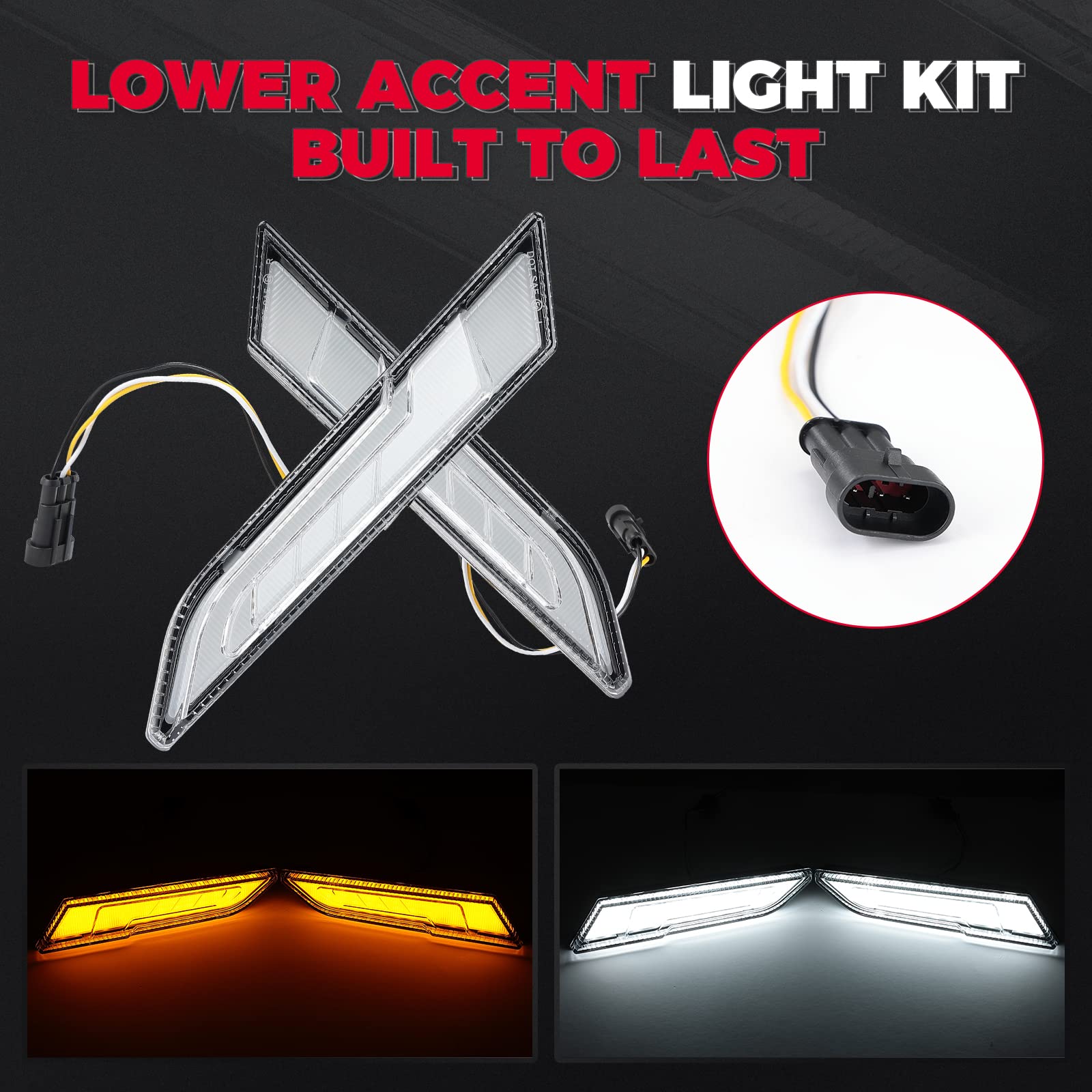 KEMIMOTO Lower Accent Light Kit for Polaris Slingshot S/SL/SLR/GT (Part #2884606) - Waterproof LED Daytime Running Lights & Turn Signals - 2PC Motorcycle Accessories for Enhanced Visibility & Style - Perfect for Night Riding & Custom Builds