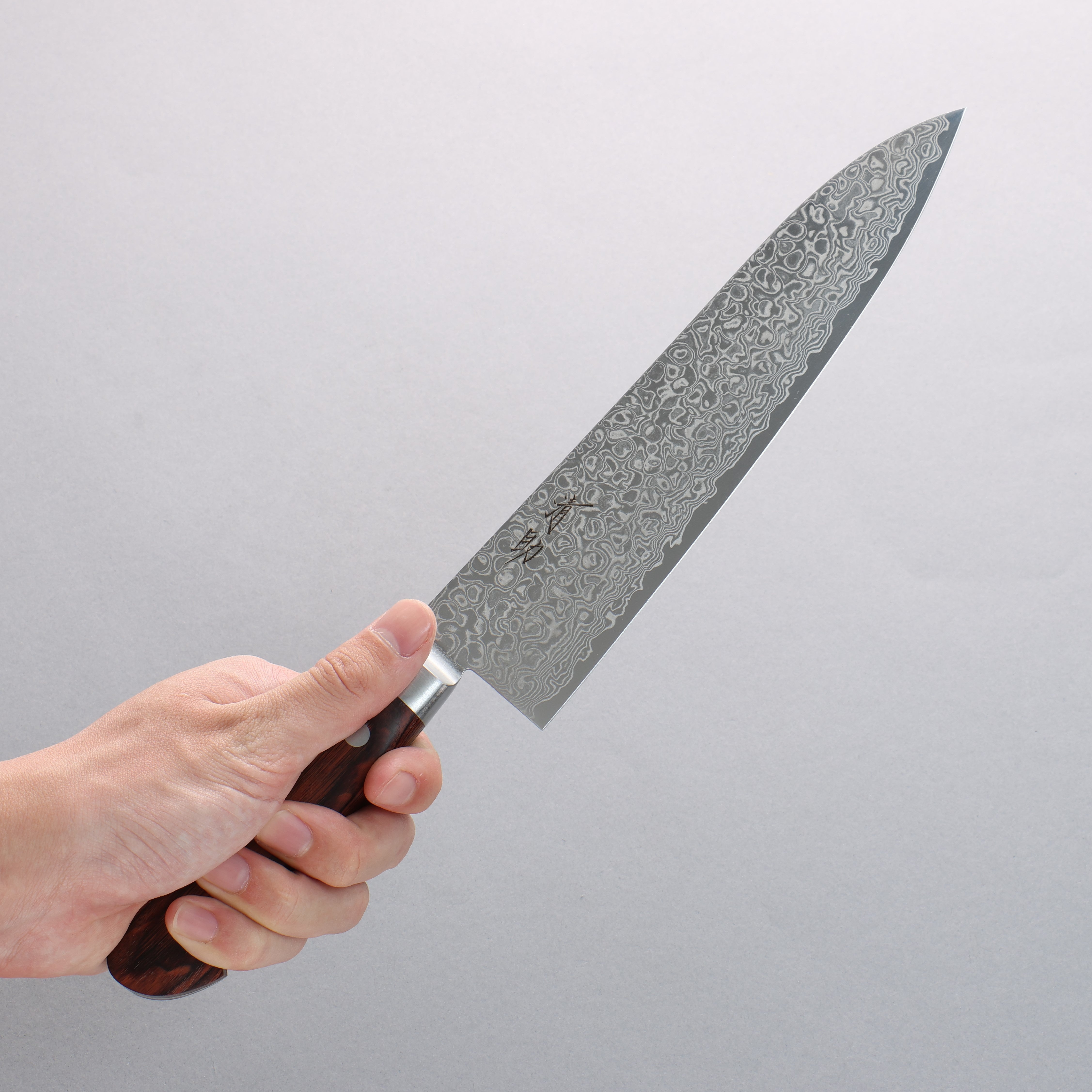 Premium Seisuke Mokusei ZA 18 Damascus Gyuto Knife 210mm - Mirror Finish, Brown Pakkawood Handle - Japanese Chef Knife for Professional Cooking & Sushi Preparation