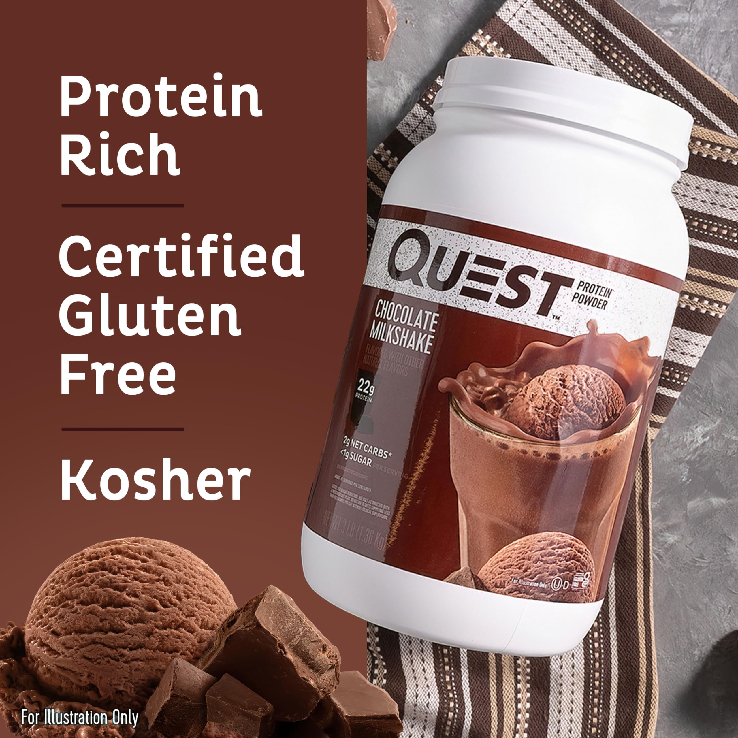 Quest Nutrition Chocolate Milkshake Protein Powder - 3lb (43 Servings) | 22g Protein, 1g Sugar, Low Carb & Gluten Free | Perfect for Post-Workout Recovery & Weight Management