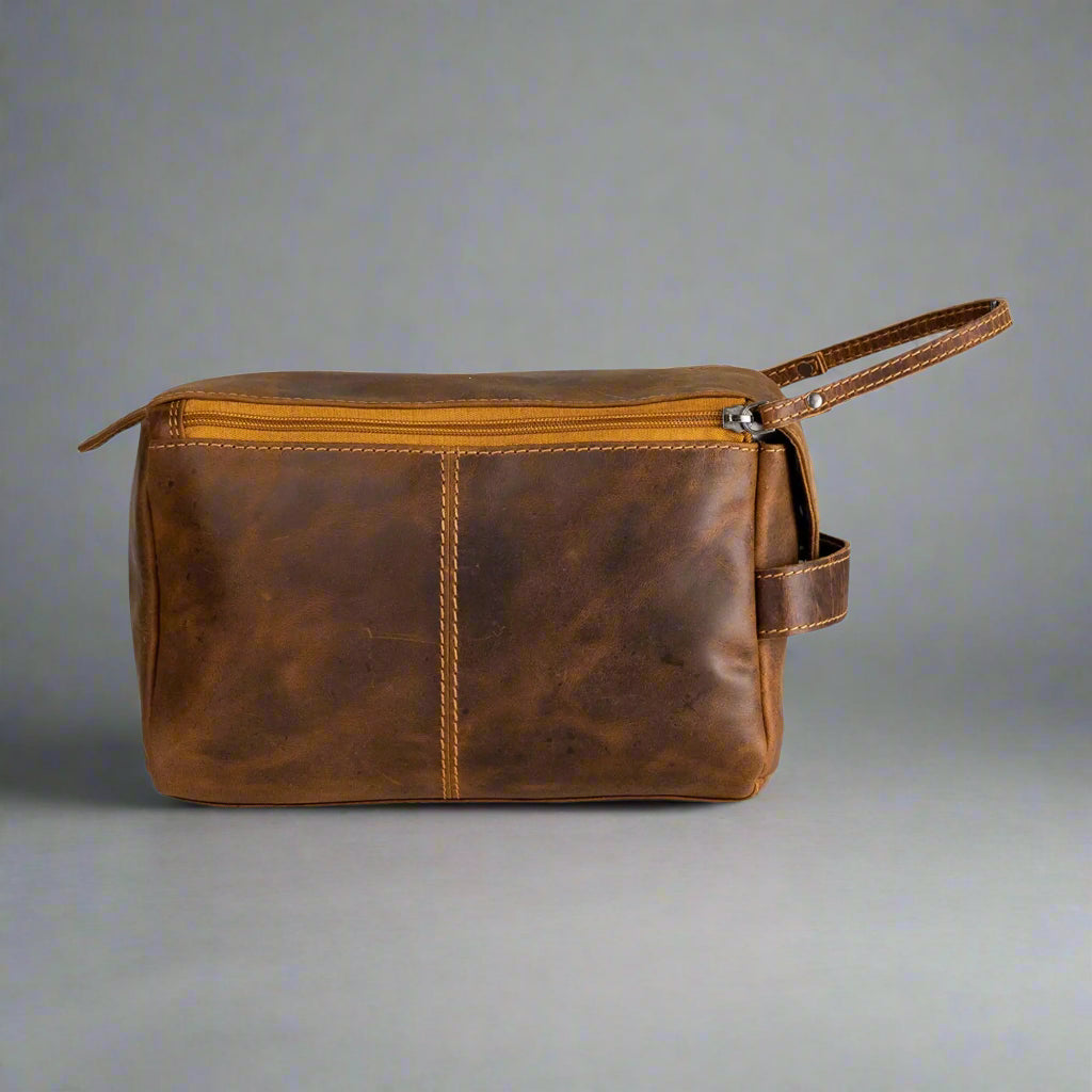 Premium Leather Darwin Travel Wash Bag for Men & Women - Durable Toiletry Organizer for Bathroom, Gym, Camping & Business Trips