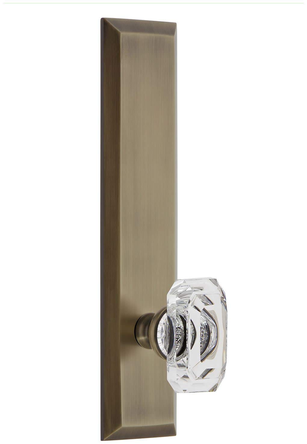 Grandeur 836448 Vintage Brass Crystal Cabinet Knob - Clear Baguette Tall Plate Hardware for Dresser, Wardrobe & Kitchen Cabinets - Single Dummy Door Pull Handle for Classic Home Decor