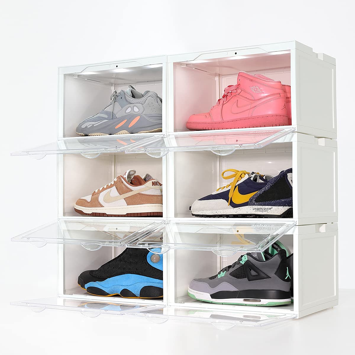 SupBro 6-Pack Stackable LED Shoe Storage Box with Voice Control & Clear Plastic Door - 10.4