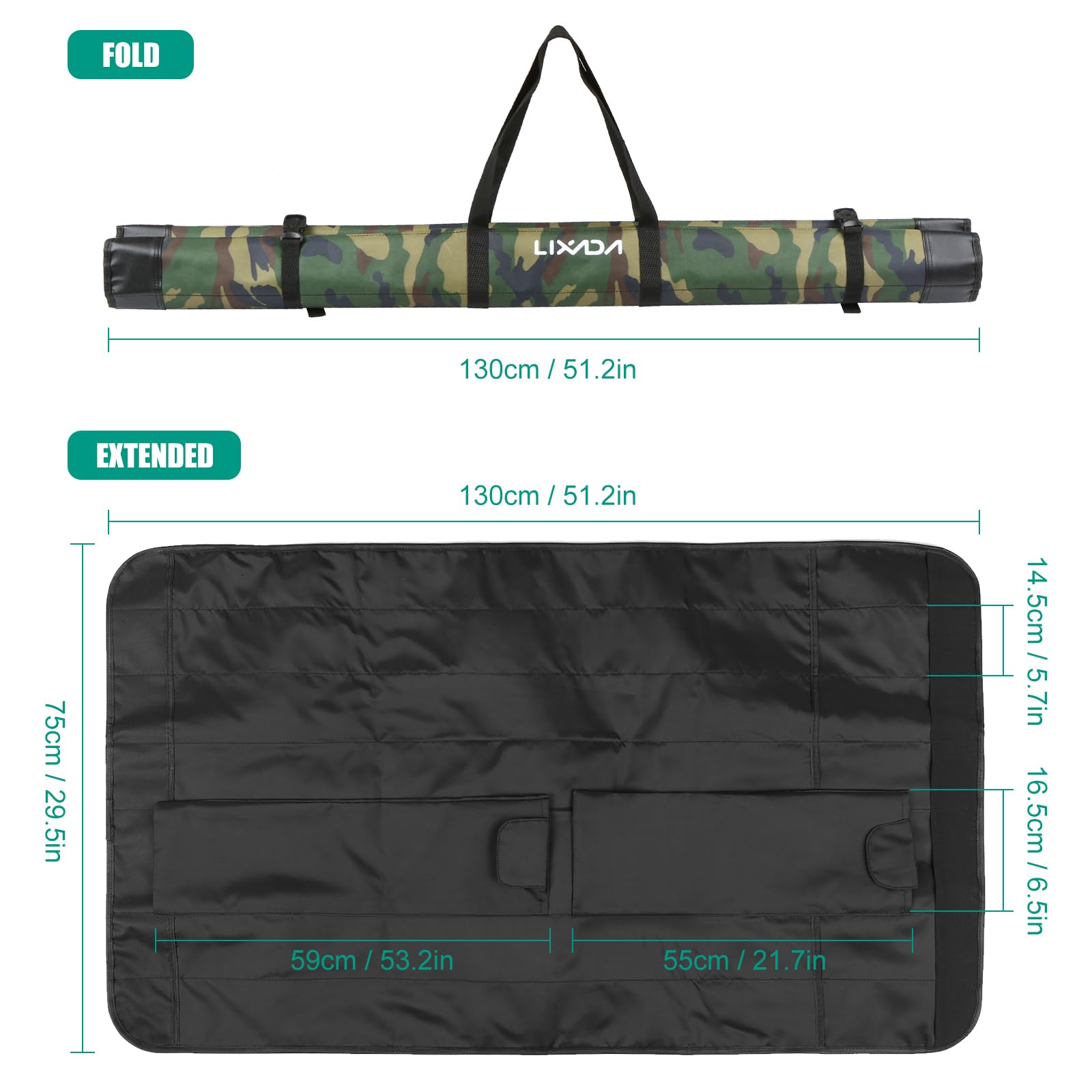 Lixada Portable Folding Fishing Tackle Storage Bag - Waterproof Fishing Rod Reel Case & Travel Carrier for Pole Protection | Perfect for Outdoor Fishing Trips, Camping & Boat Excursions