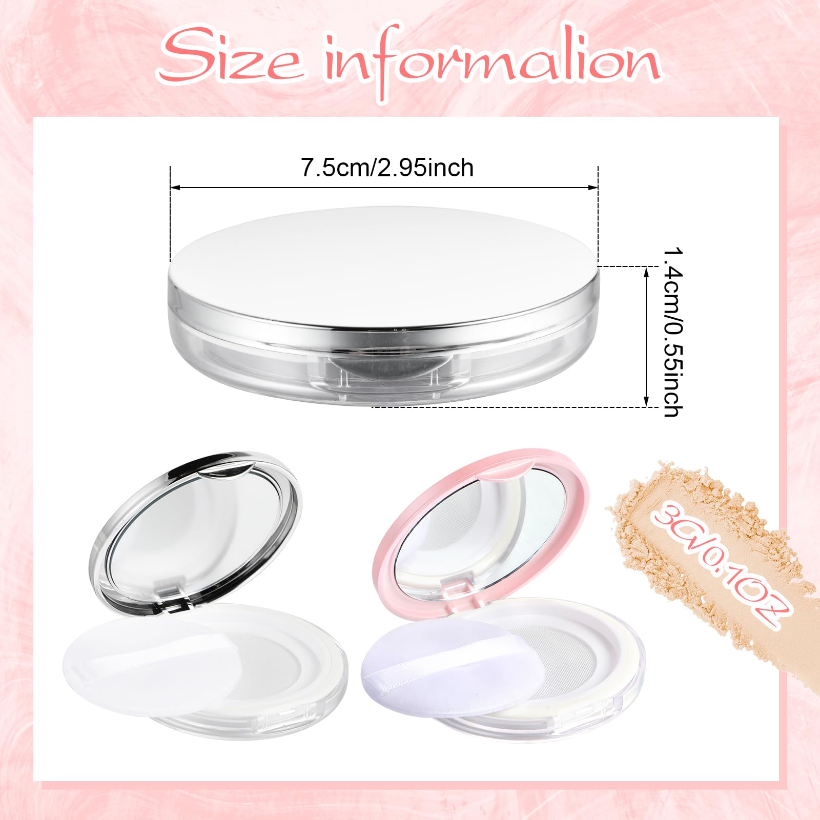 2Pcs Refillable Loose Powder Compact with Mirror & Puff - 0.17 oz Portable Empty Makeup Powder Case for Travel, Touch-ups & On-the-Go Beauty | Perfect for Loose Powder, Mineral Makeup & Face Powder Storage