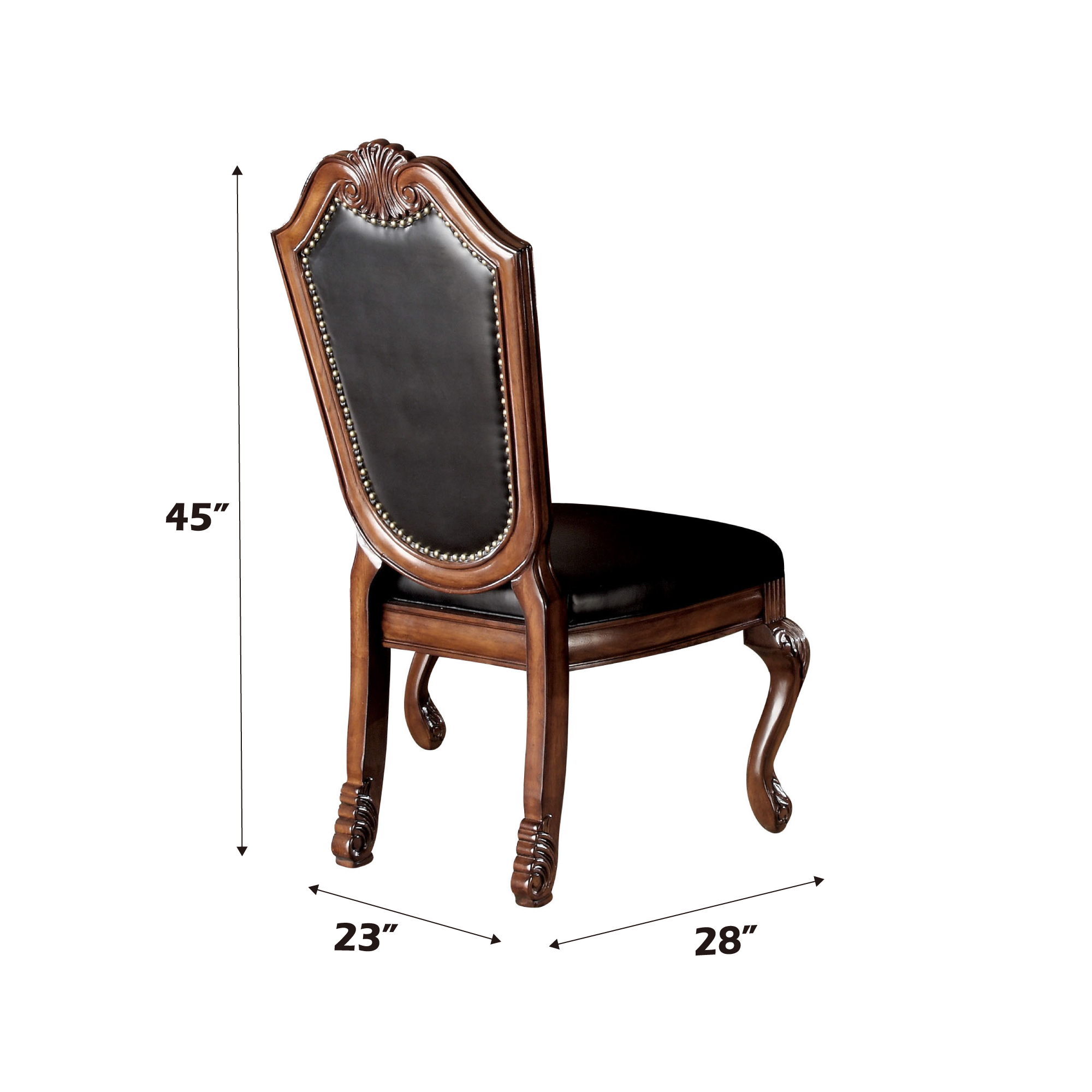 Chateau Black Synthetic Leather & Cherry Finish De Ville Side Chairs (Set of 2) - Elegant Dining Room & Kitchen Accent Chairs for Home Decor