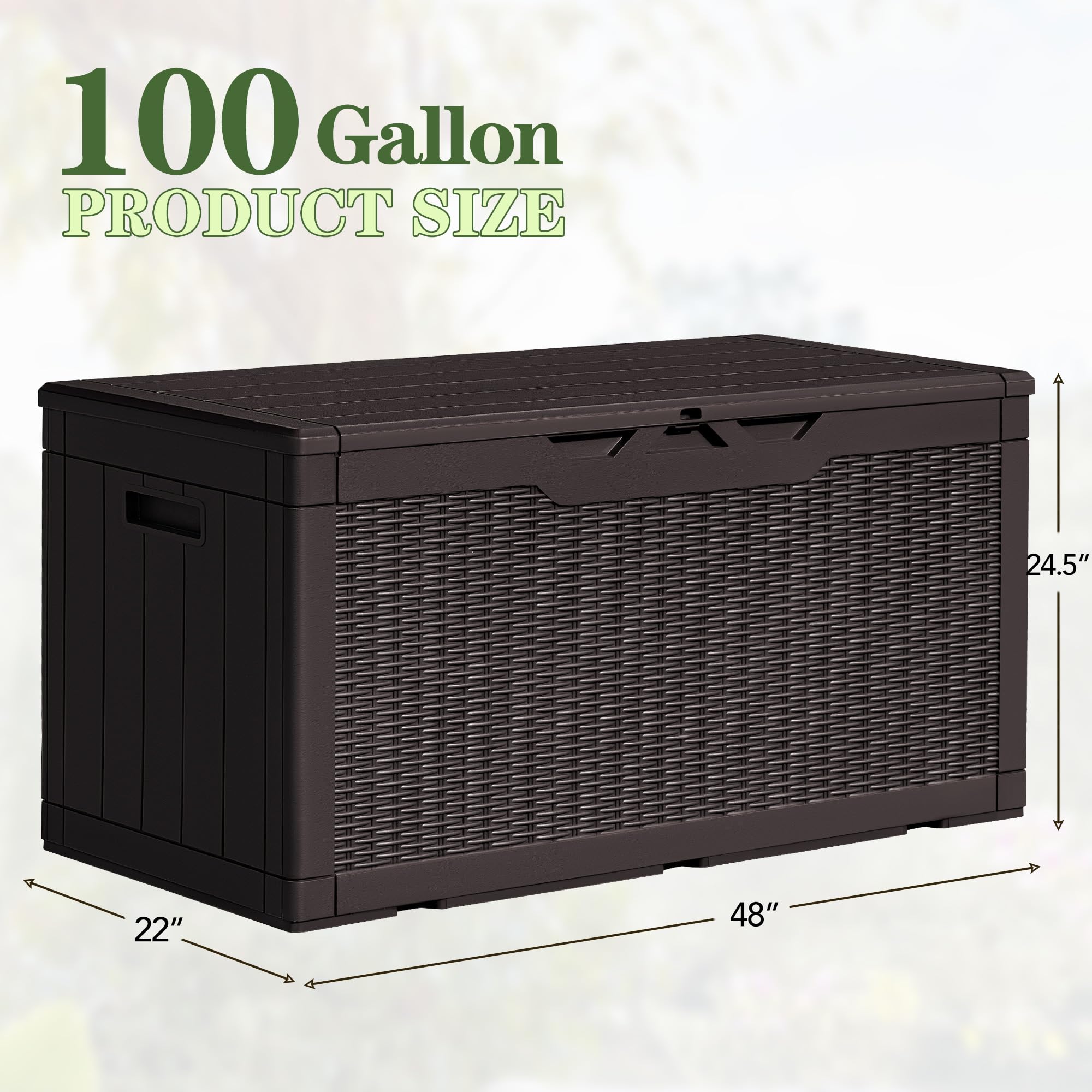 Greesum 100 Gallon Resin Deck Box - Large Lockable Outdoor Storage Container for Garden Tools, Patio Cushions, Pool Accessories (Dark Brown) | Weatherproof Deck Storage Solution for Backyard, Poolside & Patio Organization