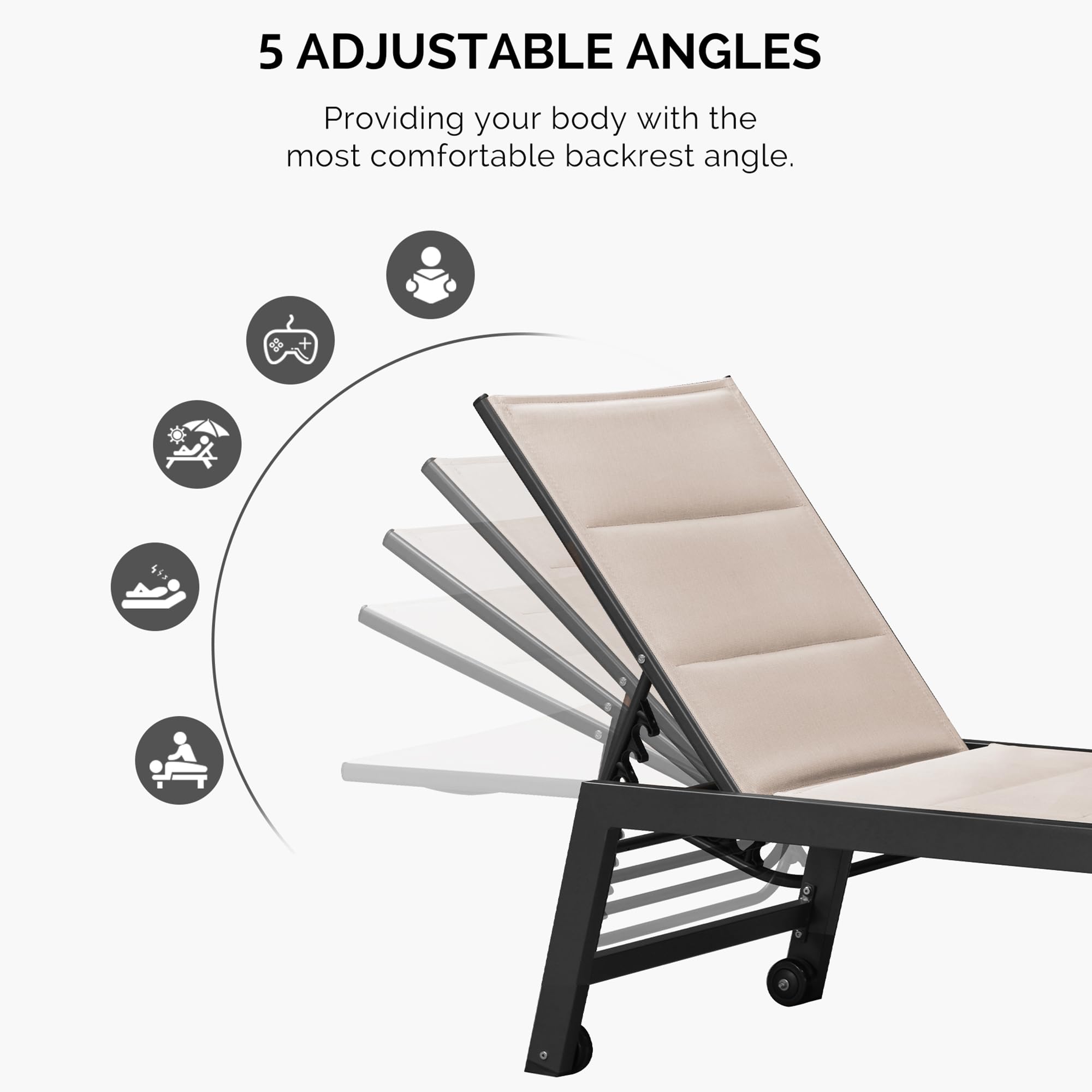 PURPLE LEAF 2-Piece Aluminum Outdoor Chaise Lounge Set with Wheels & Side Table - Beige Patio Chairs for Poolside, Backyard, Garden Relaxation | Durable Weather-Resistant Pool Lounge Furniture