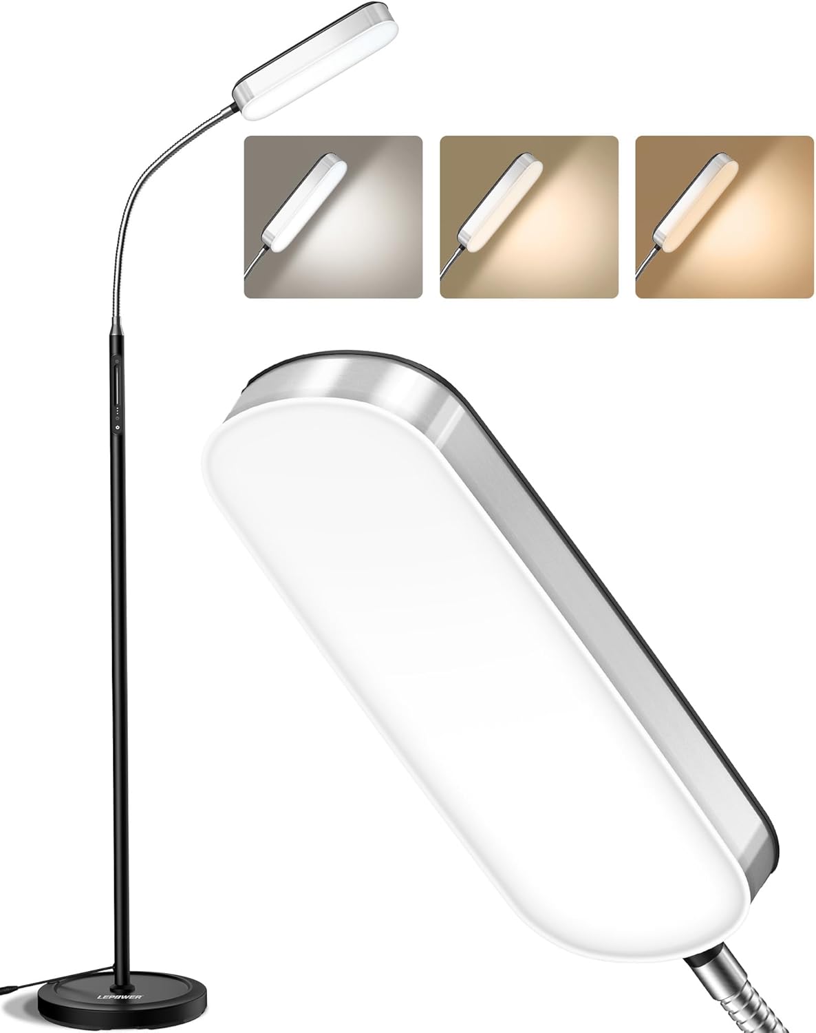 Lepower Tec Adjustable Gooseneck LED Floor Lamp with Dimmable Eye-Caring Light - Perfect for Reading, Studying, and Office Task Lighting