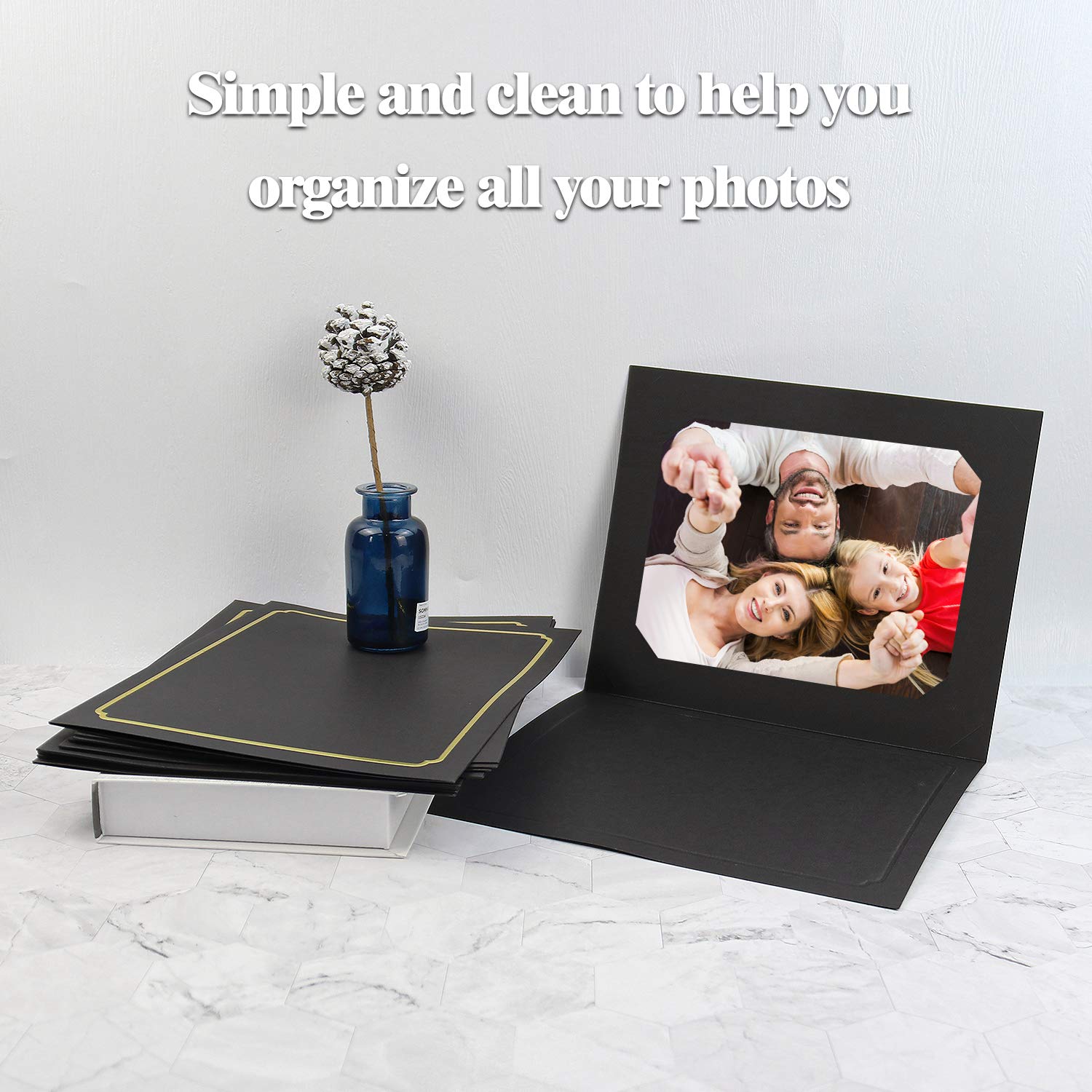 Golden State Art 100-Pack 6x8 or 8x10 Photo Folders - Cardboard Picture Frames & Paper Frame Cards for Greetings & Invitations - Perfect for Graduation, Christmas, Wedding Events (Black) - Display Memories & Special Moments in Style