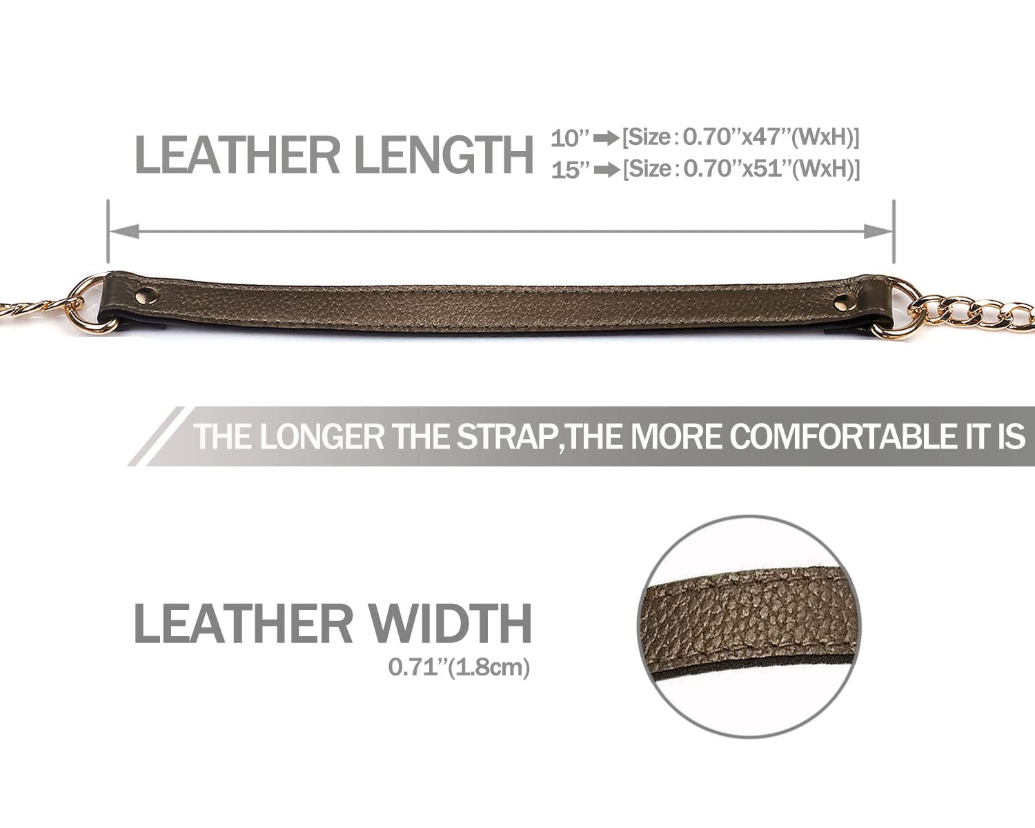 VanEnjoy 18MM Replacement Chain & Genuine Leather Shoulder Crossbody Strap for Handbags, Purses, Tote Bags - Adjustable & Durable (Bronze) | Perfect for Daily Use, Shopping, Travel & Fashion Accessories