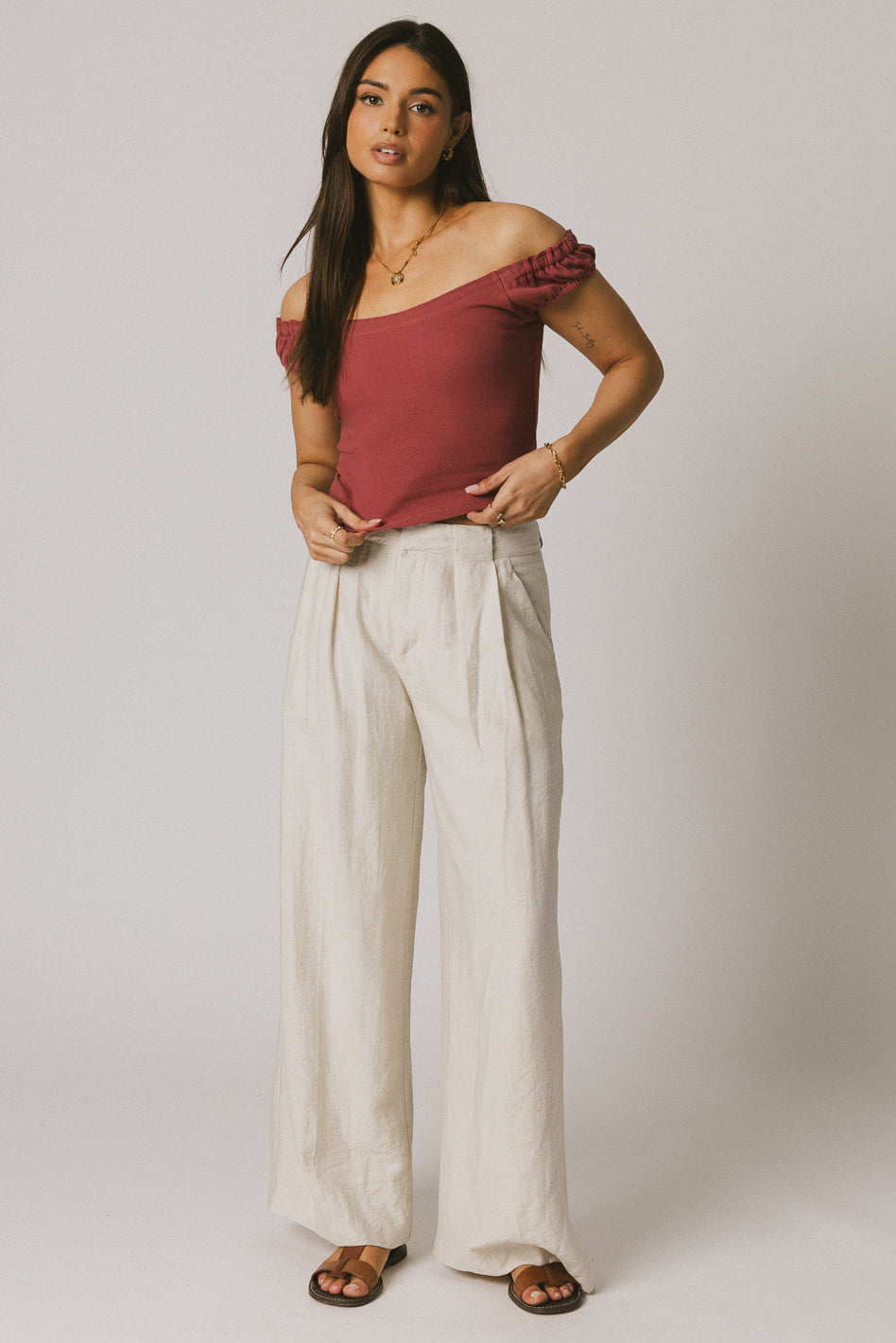 Ace Ribbed Top for Women - Soft Stretch Berry Color V-Neck T-Shirt - Casual Wear, Layering, Everyday Outfits