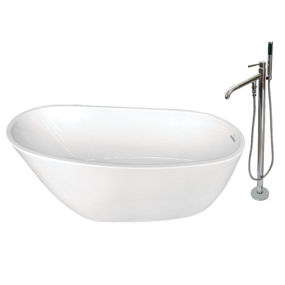 59 Inch Acrylic Freestanding Bathtub with Faucet - Modern Soaking Slipper Tub for Spa-Like Relaxation in Bathroom or Master Suite