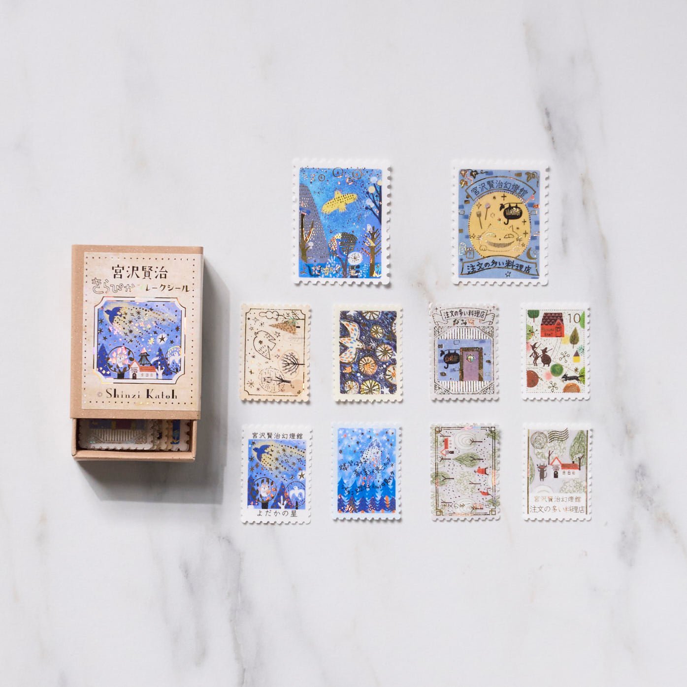 Shinzi Katoh Kirapika Flake Stickers - Kenji Miyazawa Seal Stickers for Scrapbooking, Journaling & DIY Crafts - Cute Japanese Decorative Stickers for Planners, Cards & Gift Wrapping