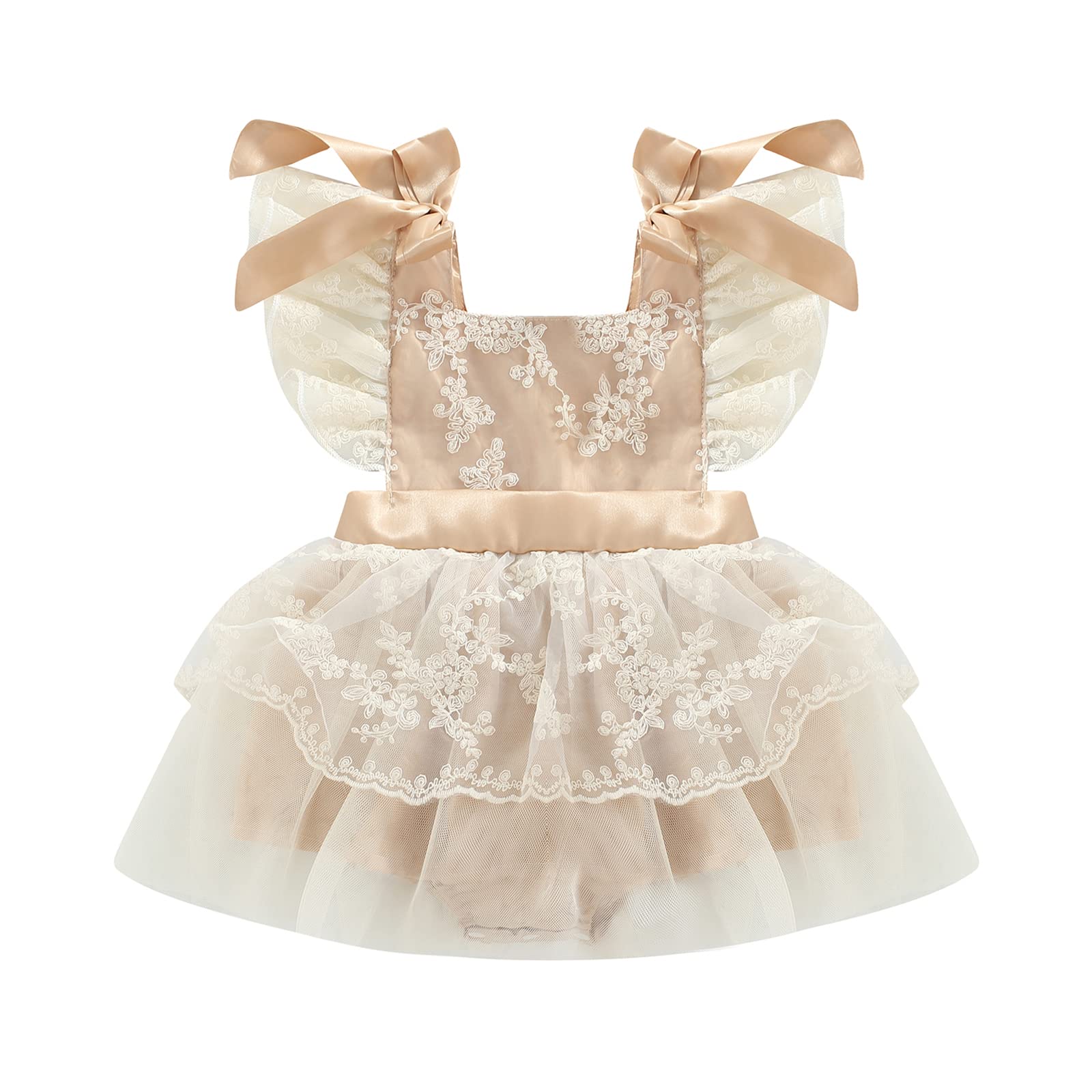 CIYCUIT Baby Girl Lace Romper - Boho Floral Outfit for Newborn Photography, Christening, Birthday Party & Special Occasions